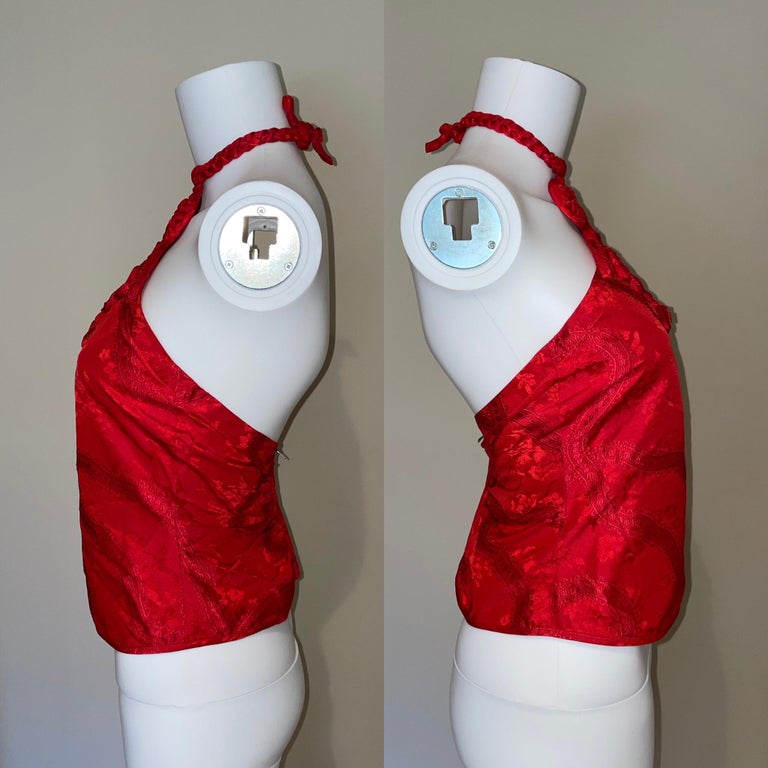 SILK BACKLESS LONG TOP - RED