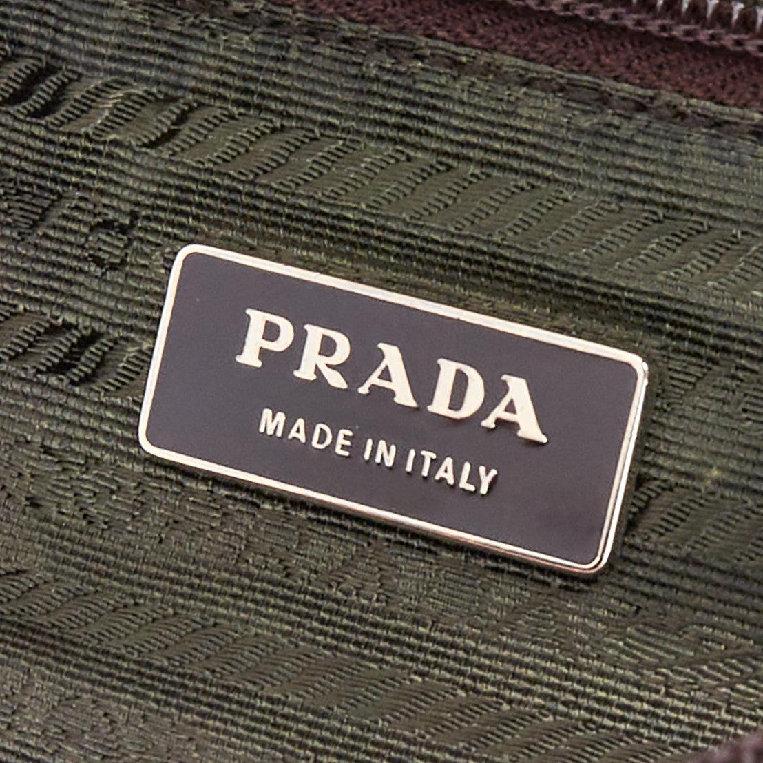 PRADA Vintage 1990s Flower navy green nylon brown floral applique shoulder bag im Angebot 5