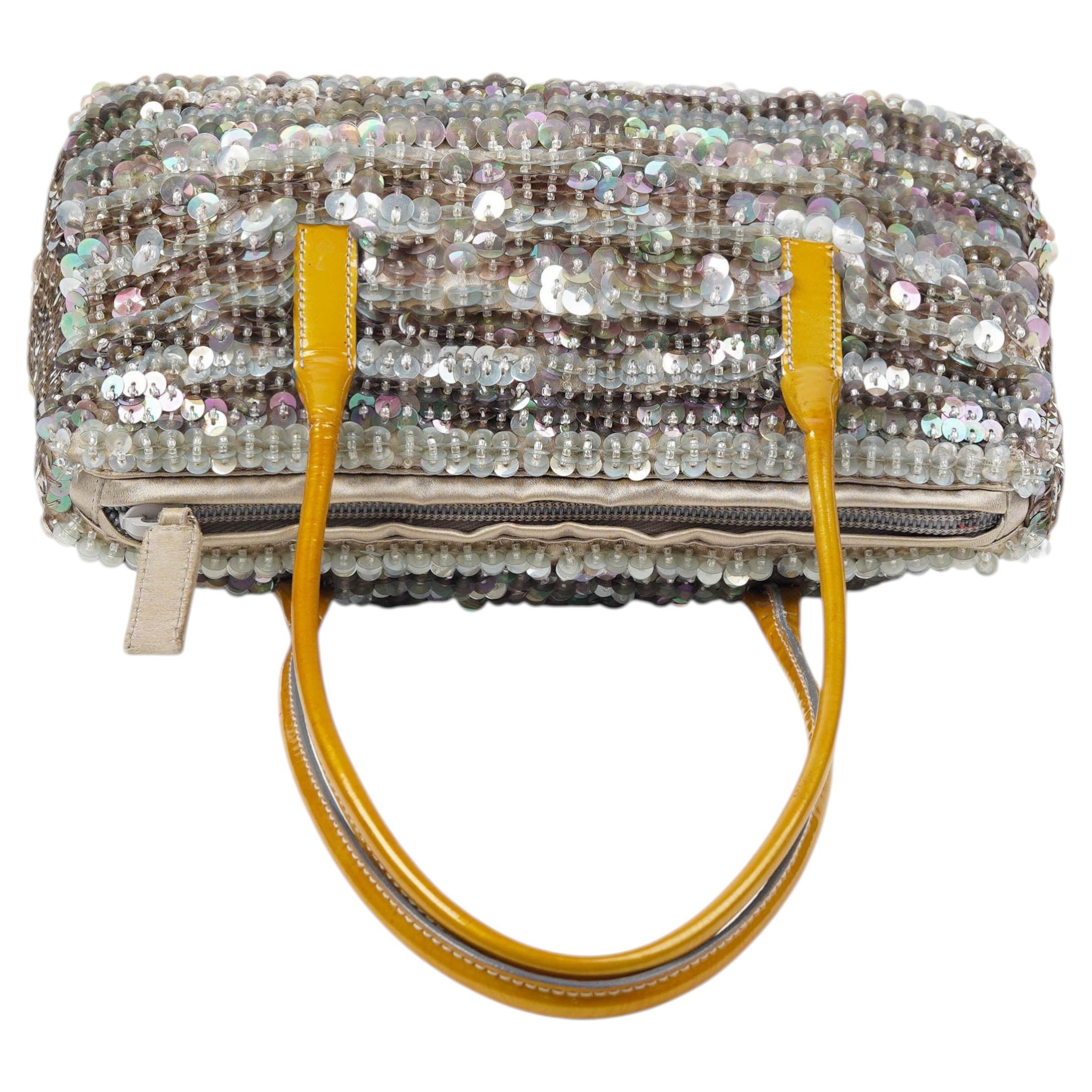 Prada Vintage S/S 2000 Women's Leather Silk Sequin Evening Bag by
