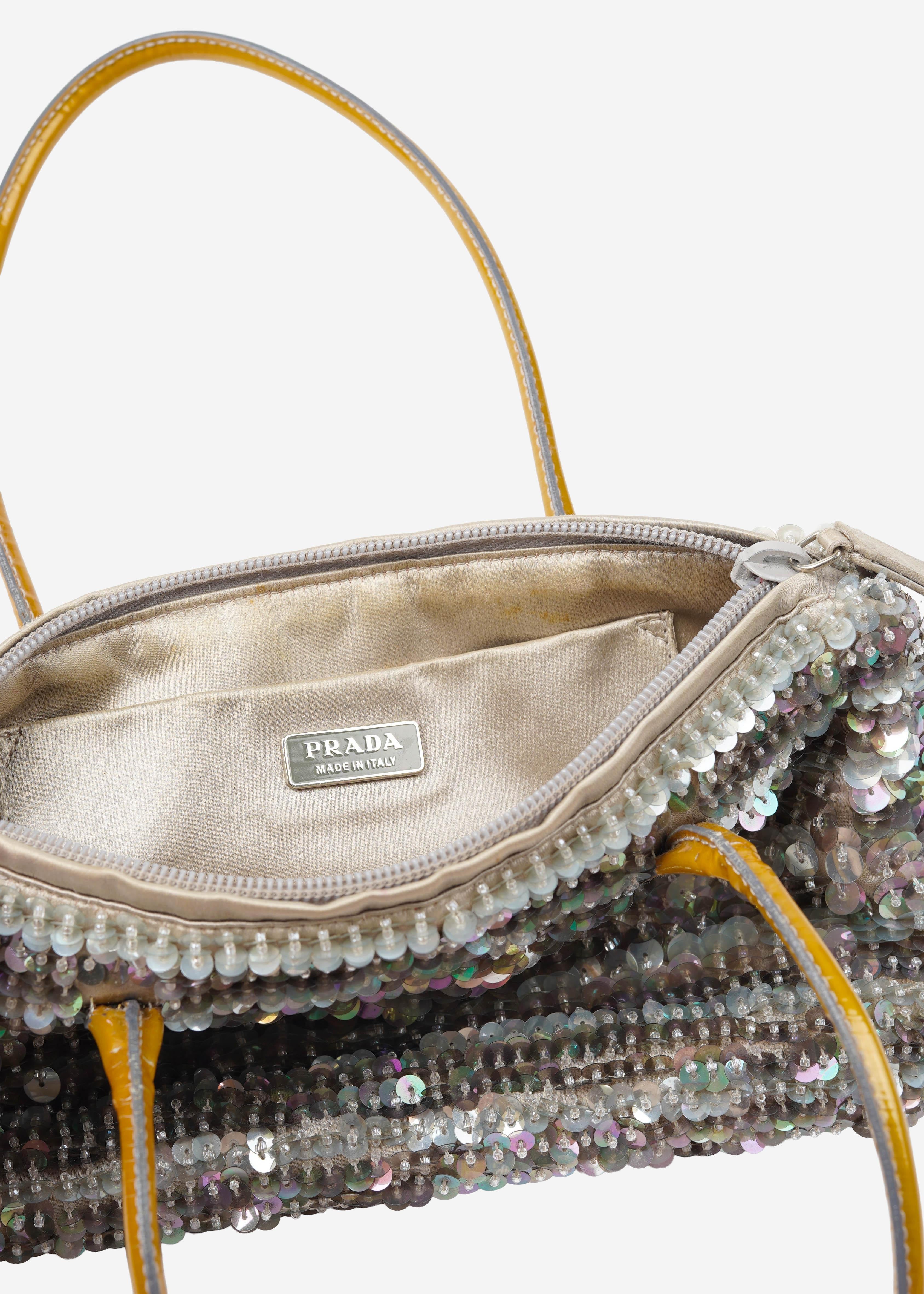 Prada Vintage S/S 2000 Women's Leather Silk Sequin Evening Bag by