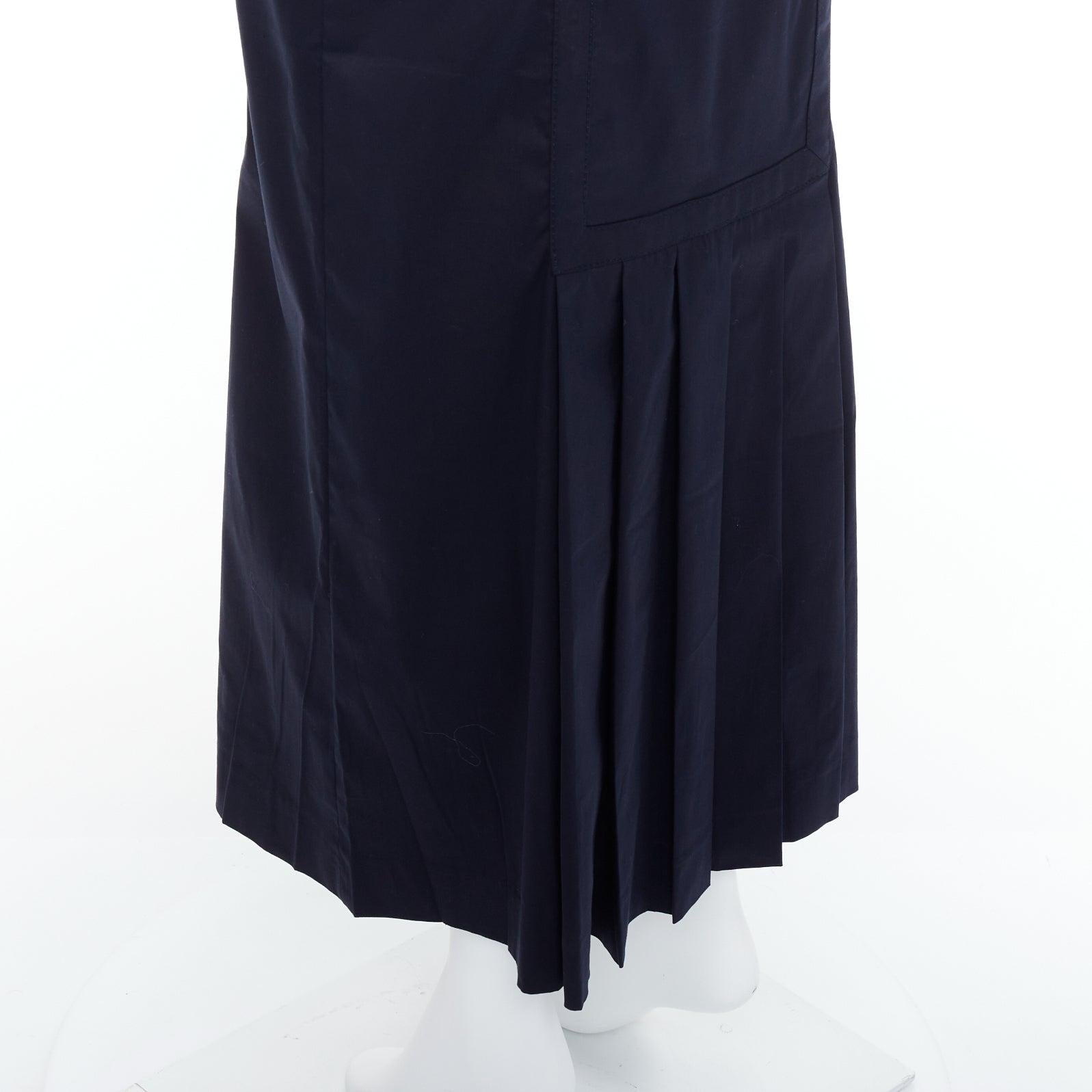 Black PRADA Vintage 1997 Runway navy cotton blend pleat hem pencil skirt IT40 S