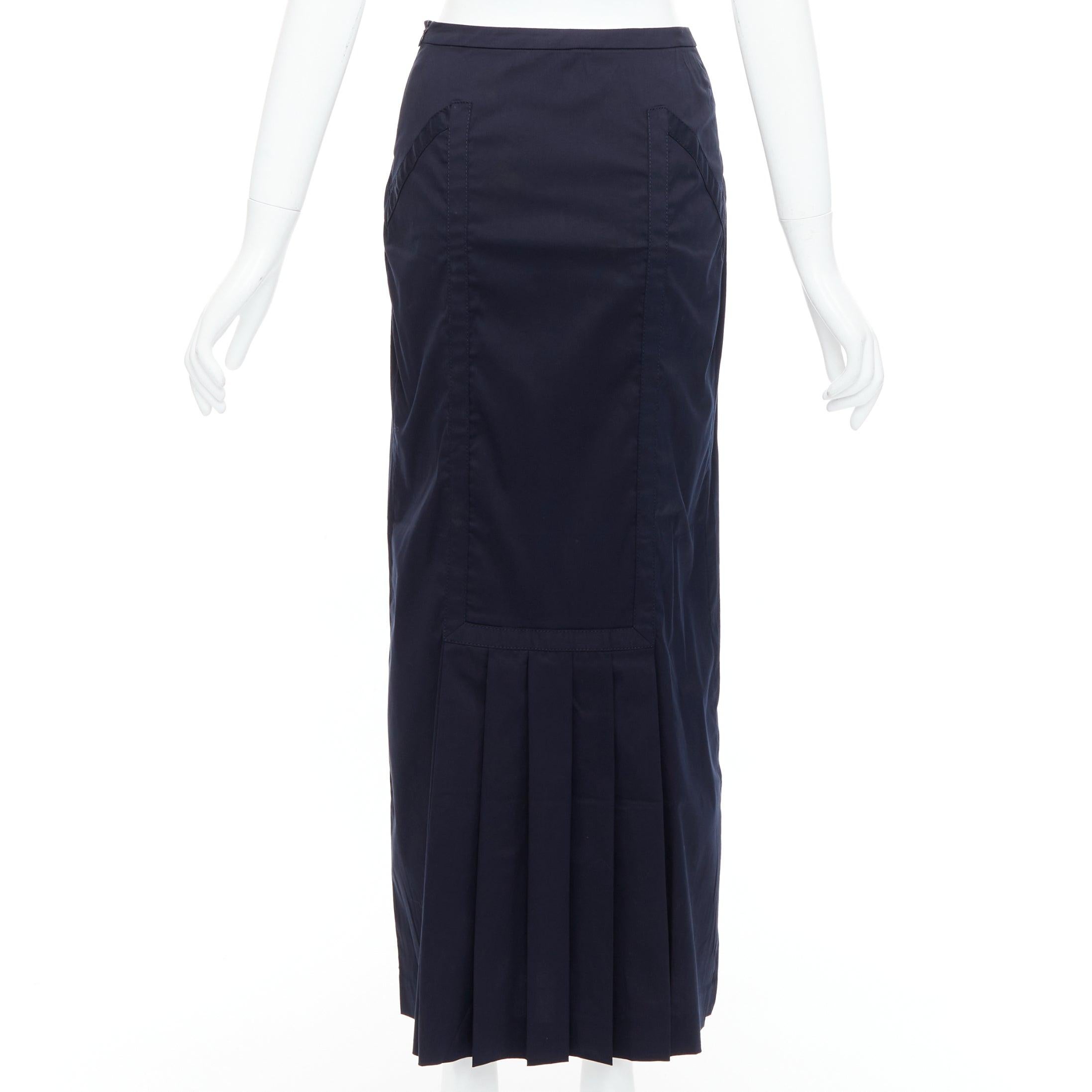 Women's PRADA Vintage 1997 Runway navy cotton blend pleat hem pencil skirt IT40 S
