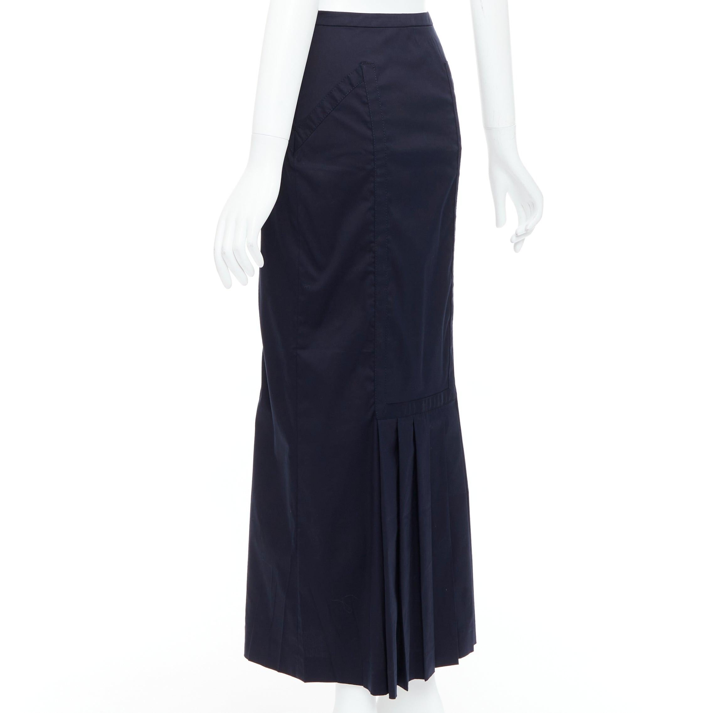 PRADA Vintage 1997 Runway navy cotton blend pleat hem pencil skirt IT40 S 1
