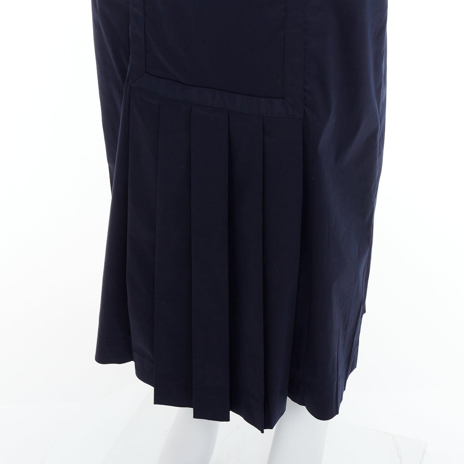 PRADA Vintage 1997 Runway navy cotton blend pleat hem pencil skirt IT40 S 2