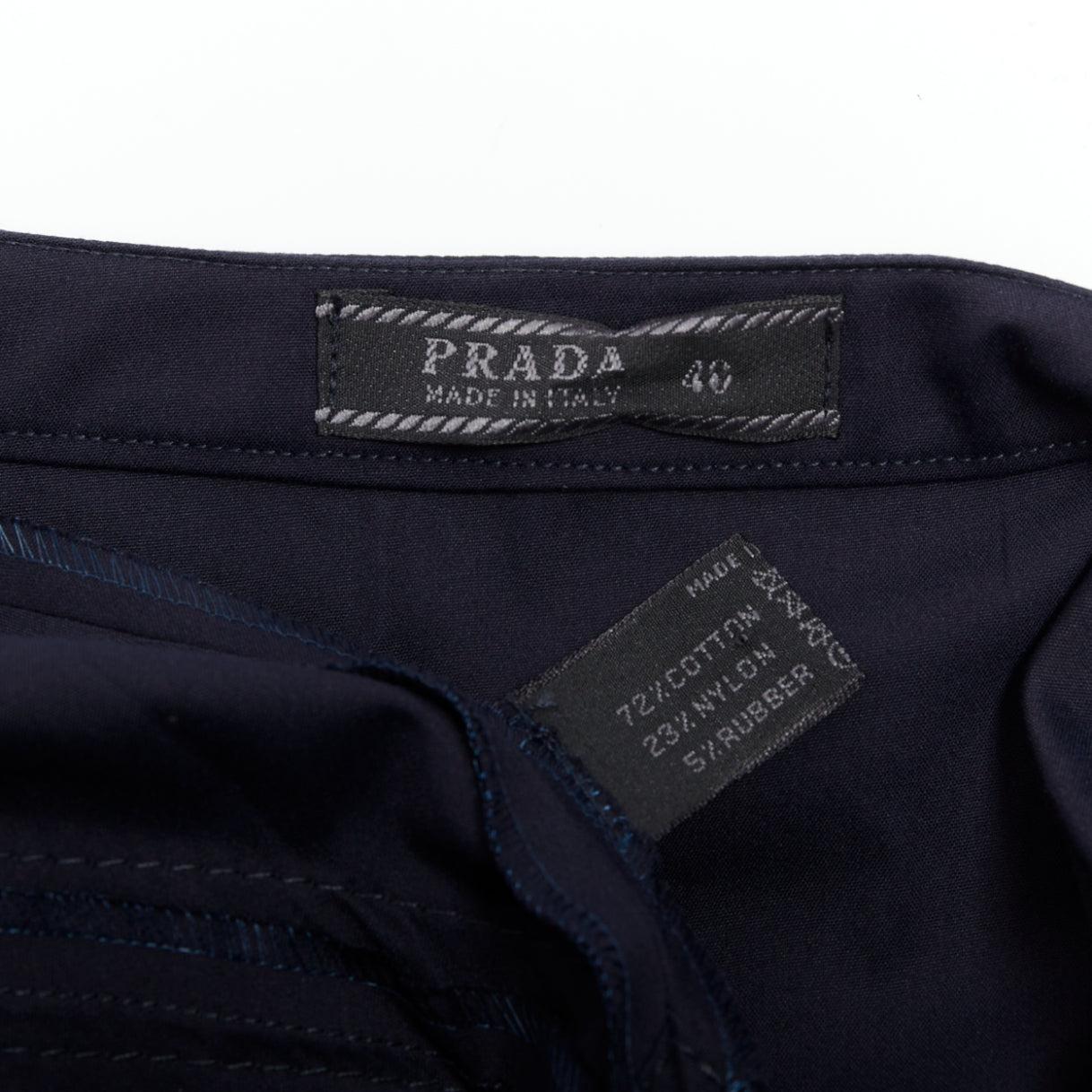 PRADA Vintage 1997 Runway navy cotton blend pleat hem pencil skirt IT40 S 3