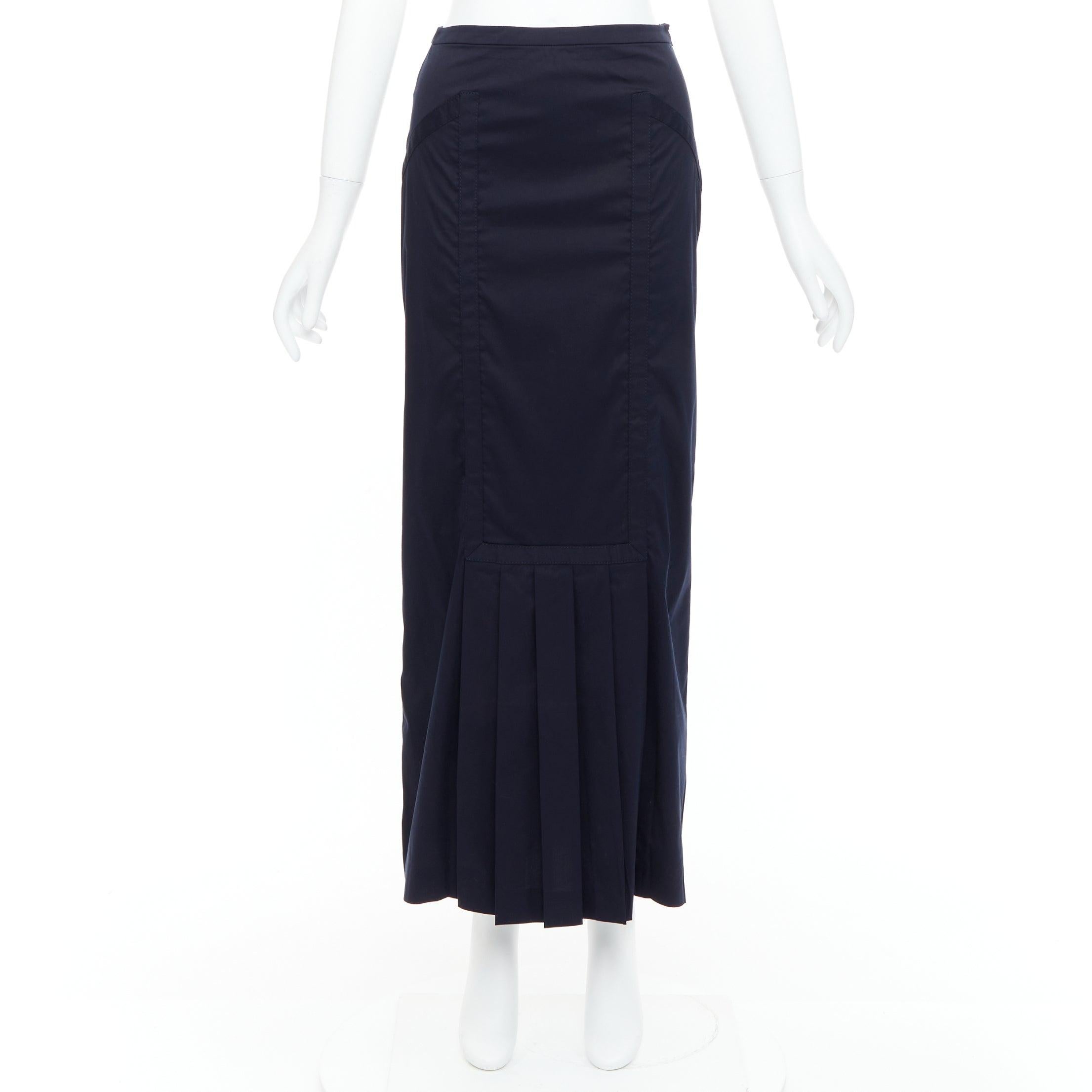 PRADA Vintage 1997 Runway navy cotton blend pleat hem pencil skirt IT40 S 4