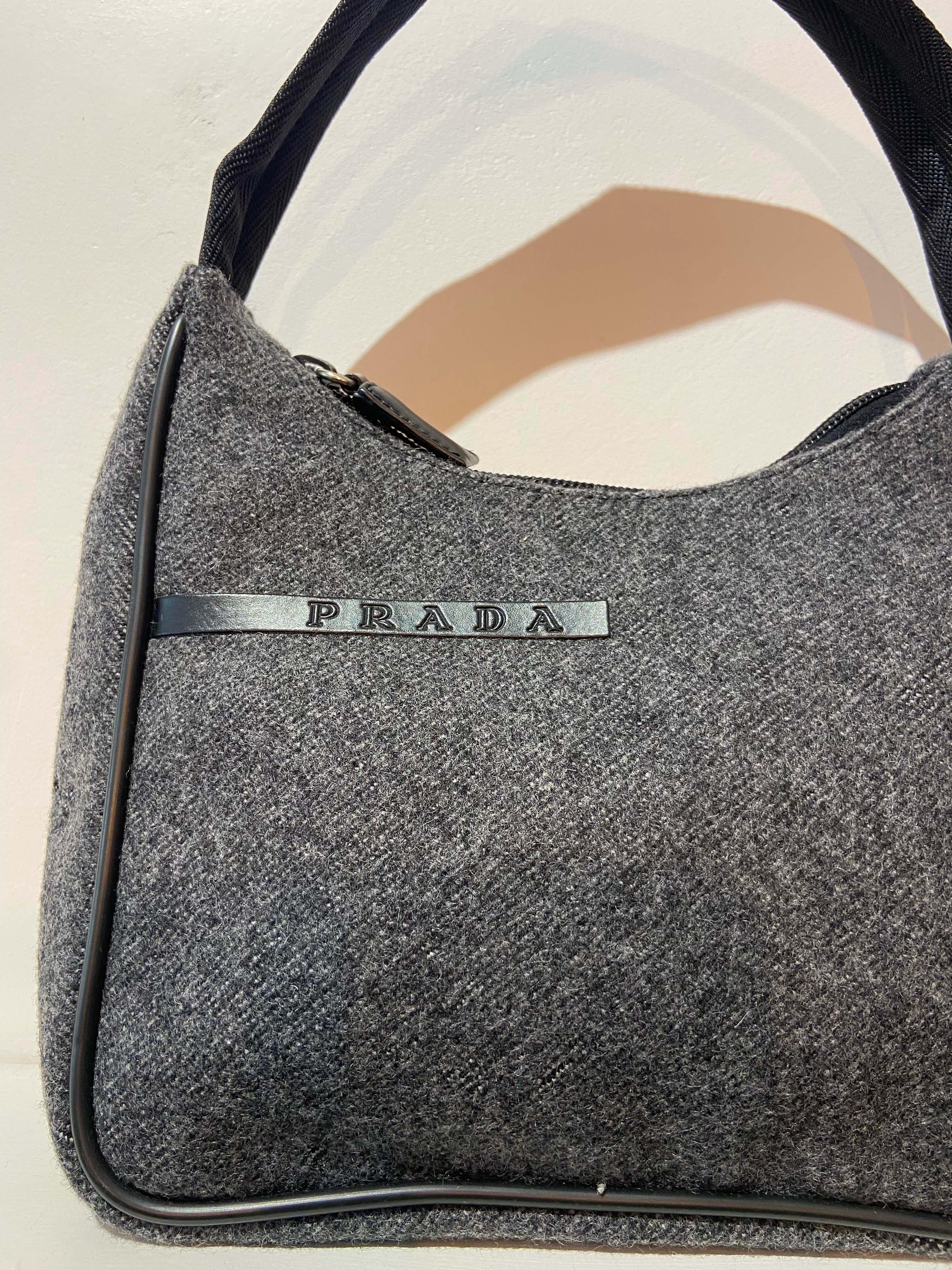 Black Prada Vintage 1999 Dark Grey Wool Hobo Bag