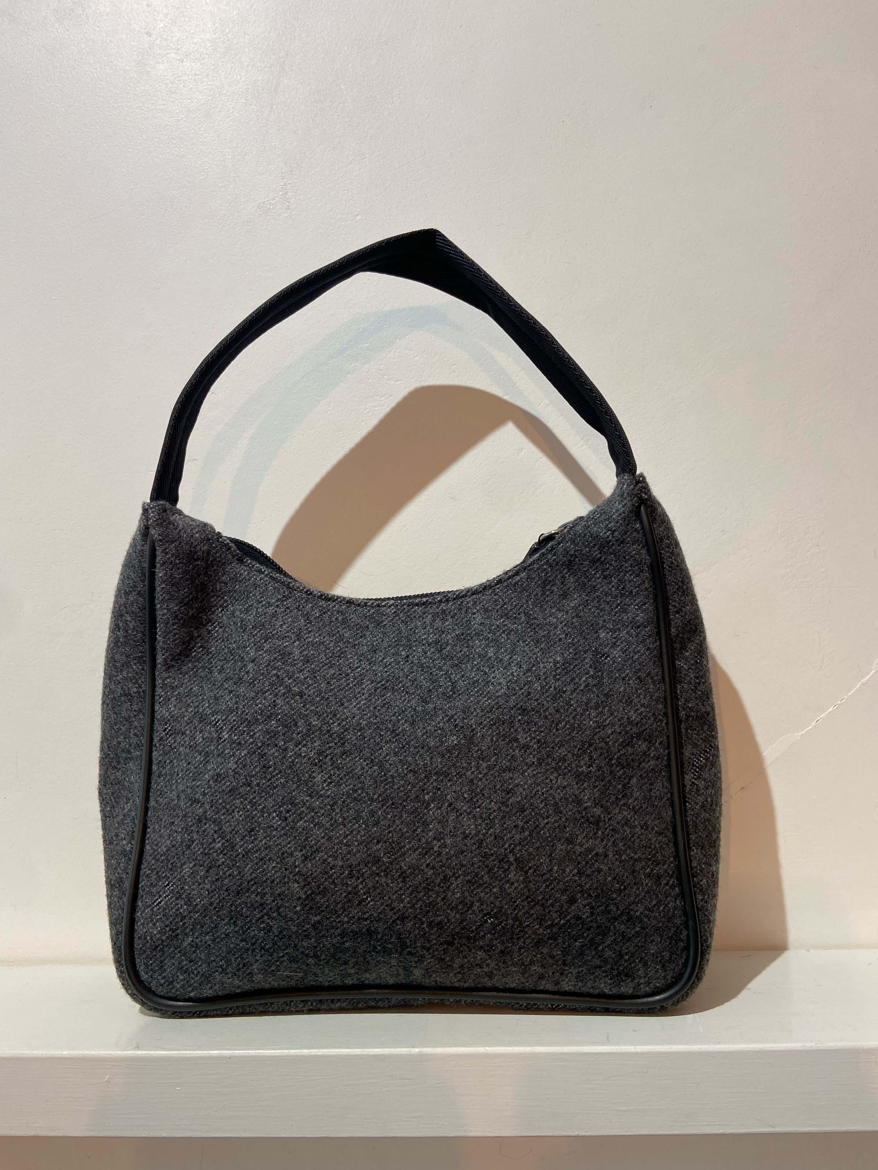 Prada Vintage 1999 Dark Grey Wool Hobo Bag In Excellent Condition In London, GB