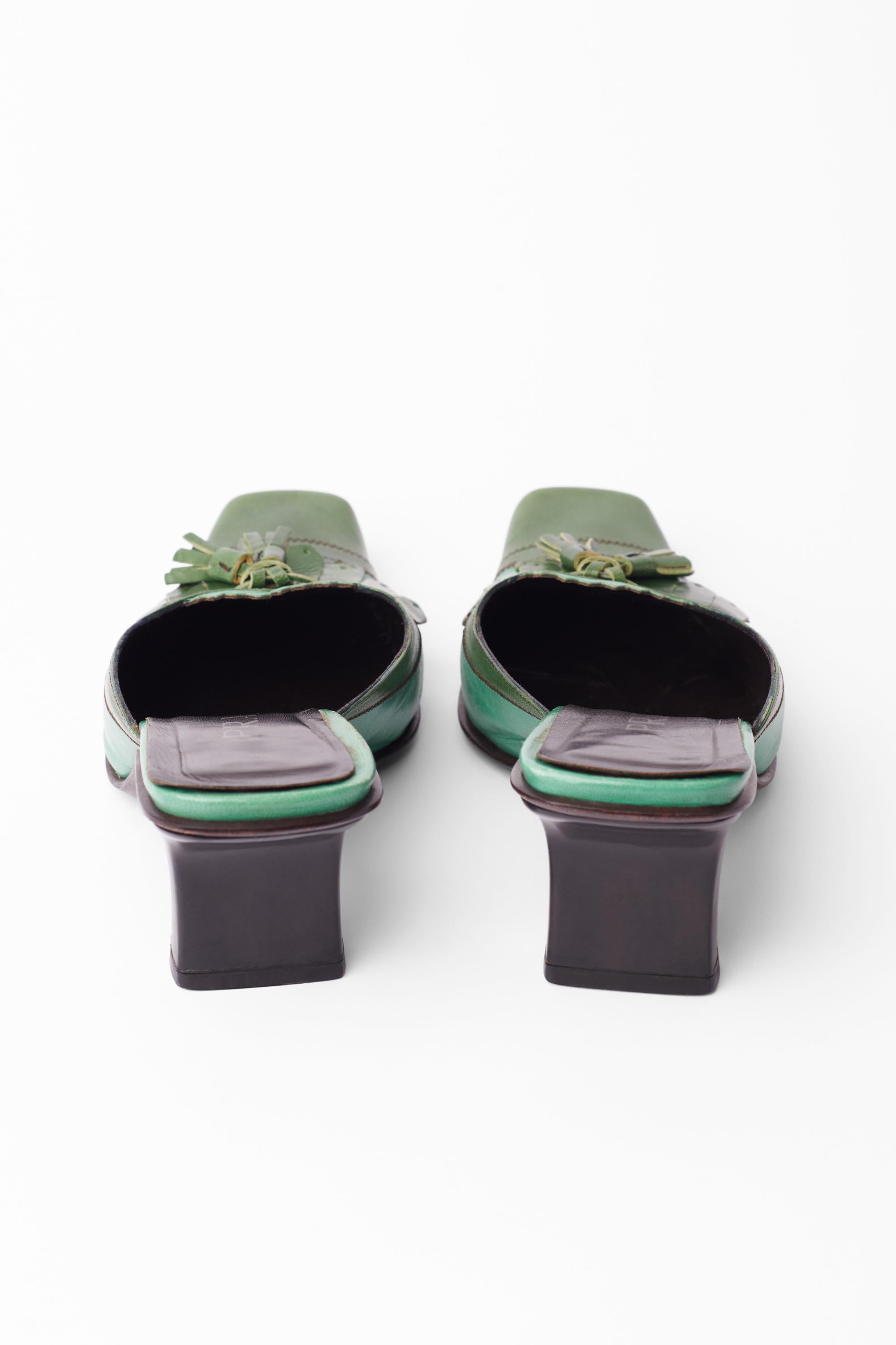 Women's Prada  Vintage 1999 Green Kitten Heels For Sale