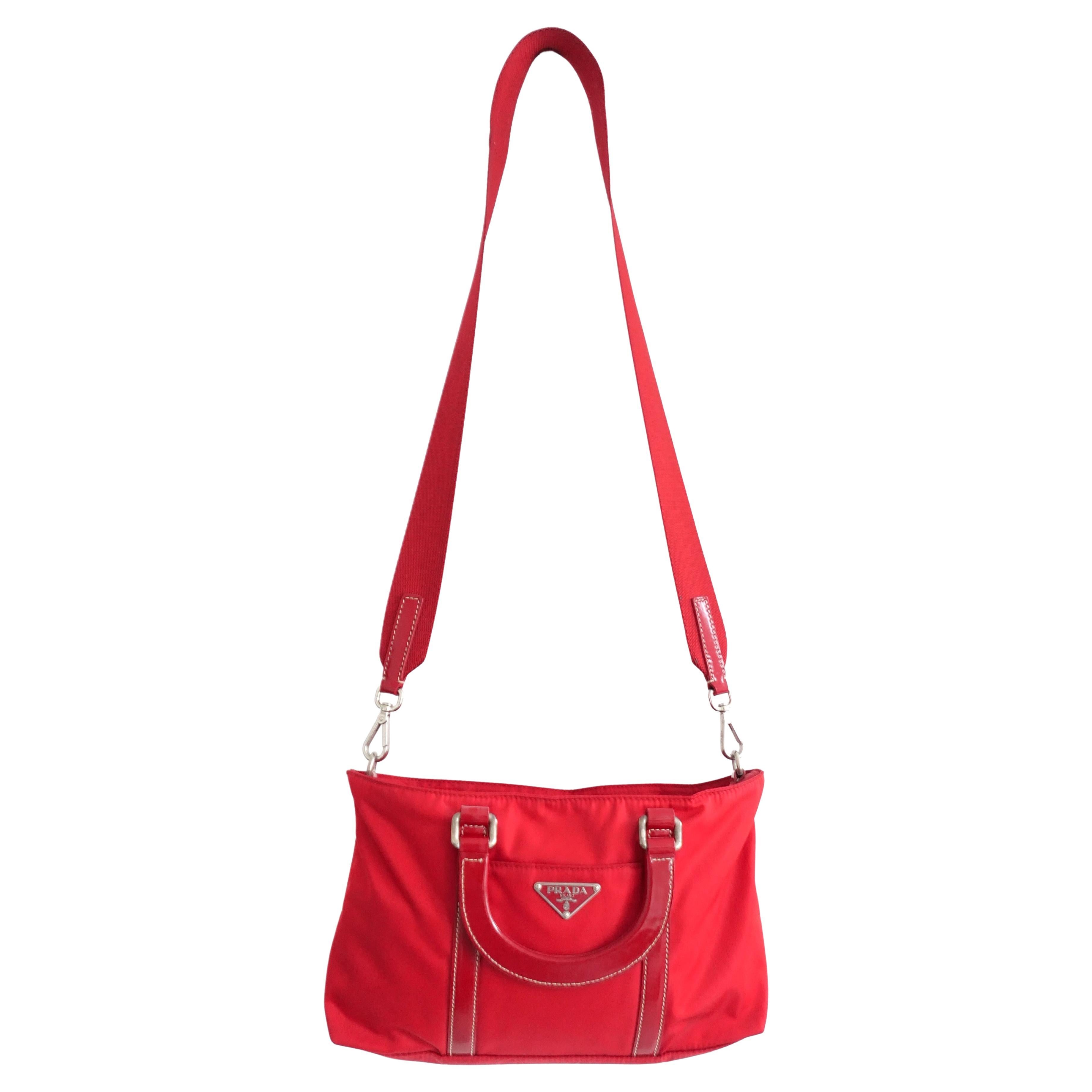 Prada Vintage 2004 Red Nylon Crossbody Bag For Sale
