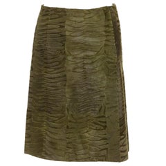 PRADA Vintage 2004 Runway moss green Persian lamb fur A-line knee skirt IT40 S