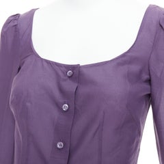 PRADA Vintage 90s purple 100% silk scoop neck ruched sleeves shirt IT38 XS