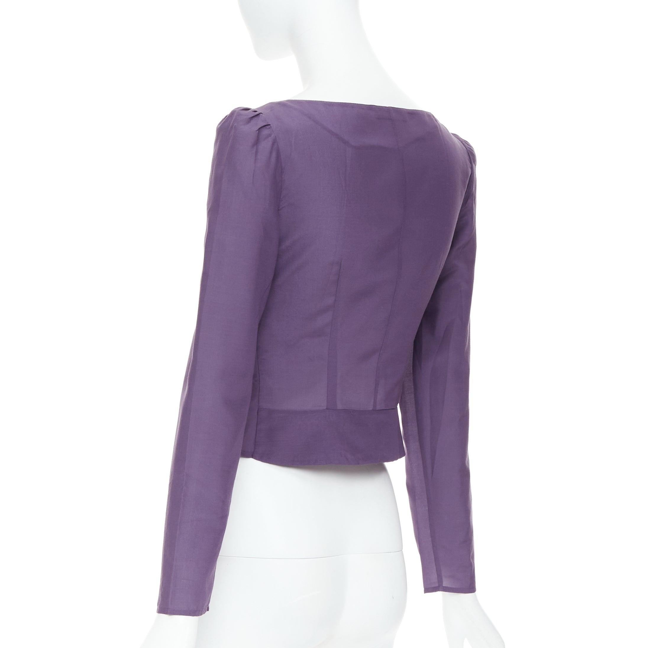 Prada Vintage anni '90, camicia in 100% seta con scollo a pallina e maniche increspate IT38 XS in vendita 1