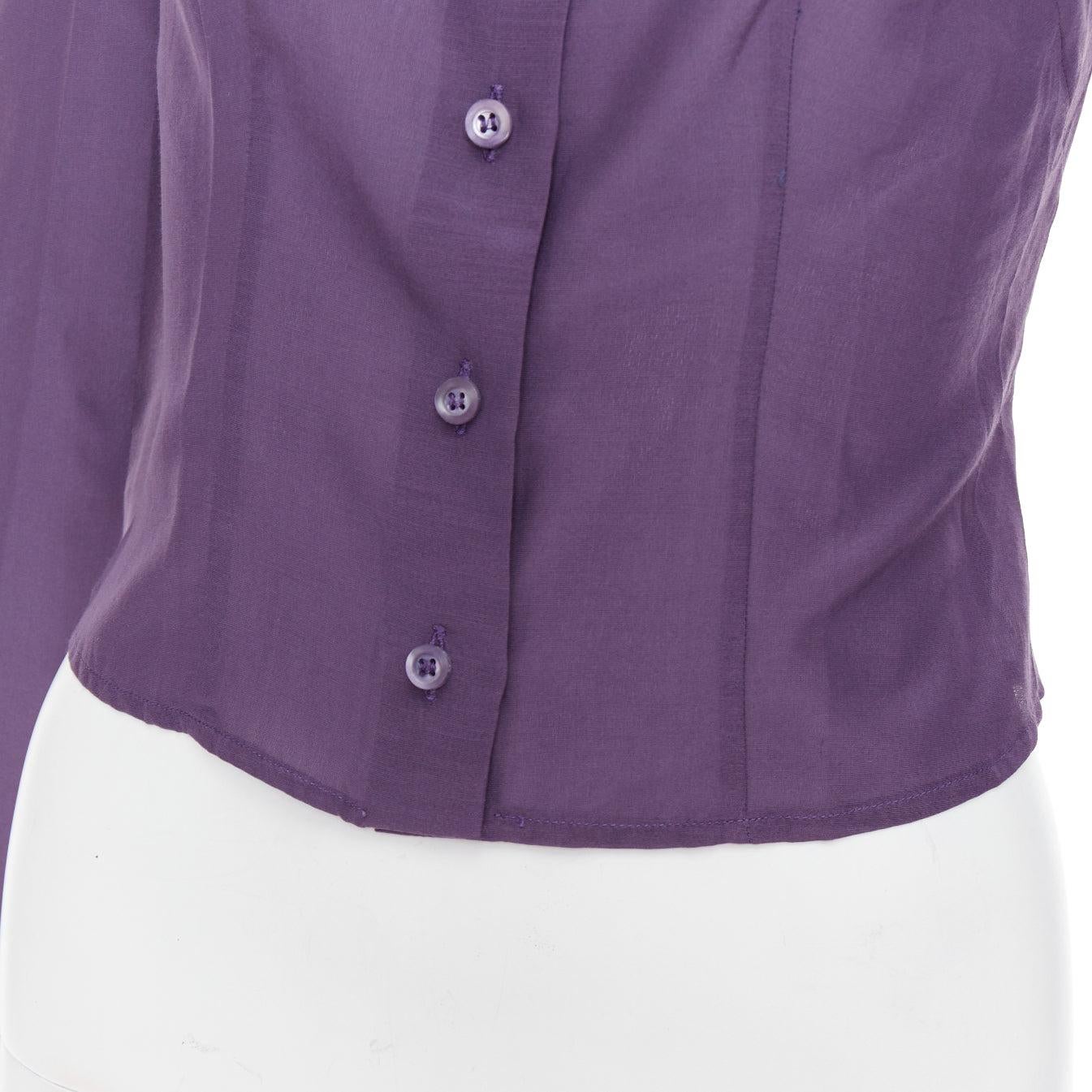 Prada Vintage anni '90, camicia in 100% seta con scollo a pallina e maniche increspate IT38 XS in vendita 2
