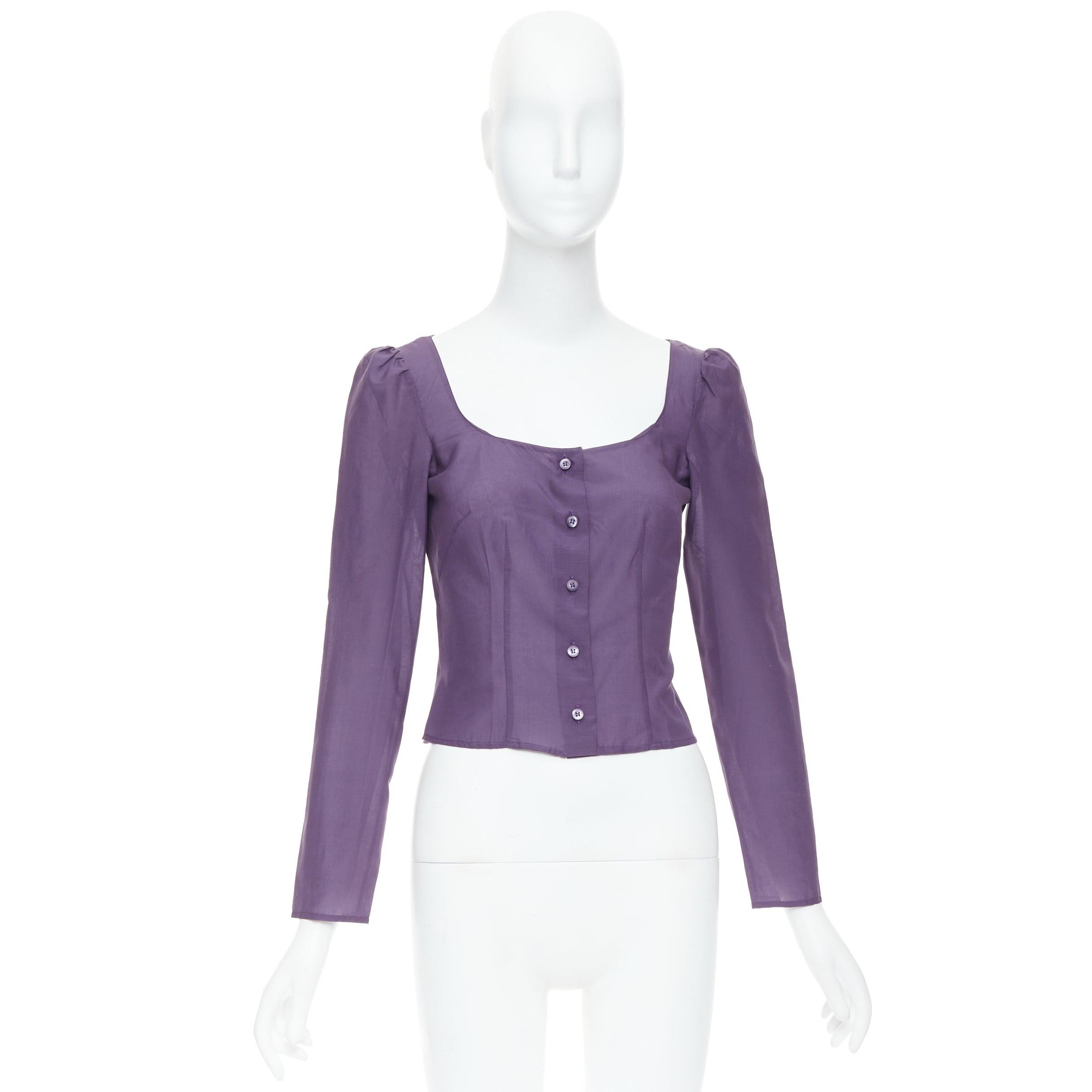 Prada Vintage anni '90, camicia in 100% seta con scollo a pallina e maniche increspate IT38 XS in vendita 4