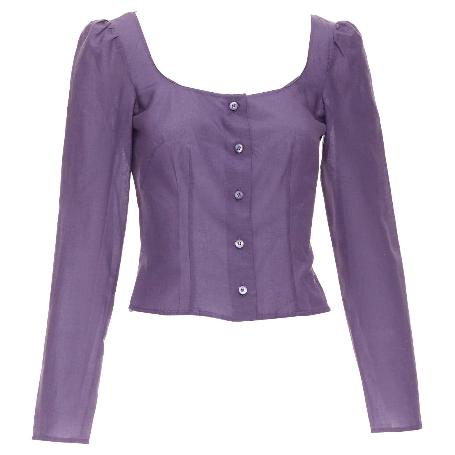 PRADA Vintage 90s purple 100% silk scoop neck ruched sleeves shirt IT38 XS