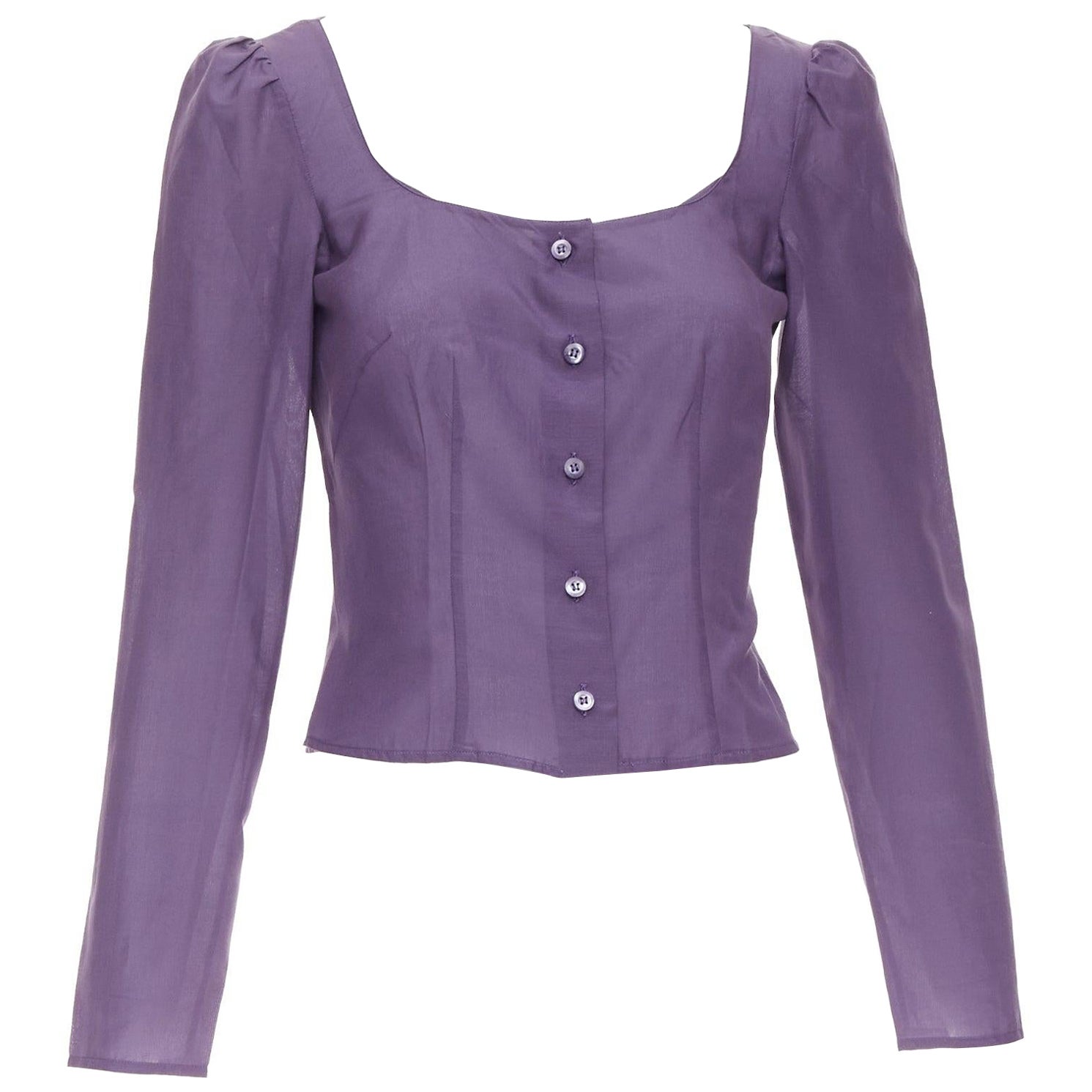 Prada Vintage anni '90, camicia in 100% seta con scollo a pallina e maniche increspate IT38 XS in vendita