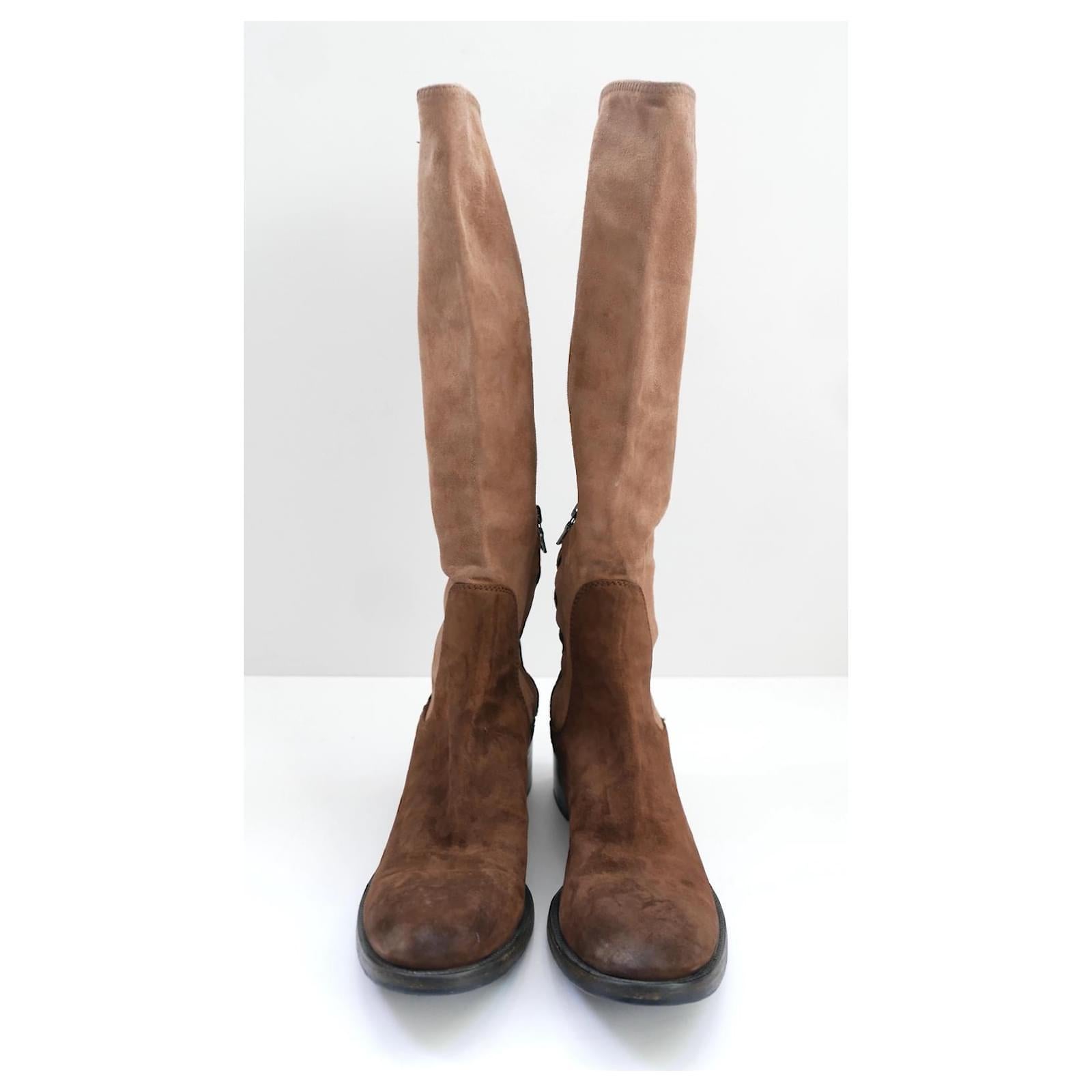 Prada Vintage 90s Two Tone Brown Suede Boots For Sale 1