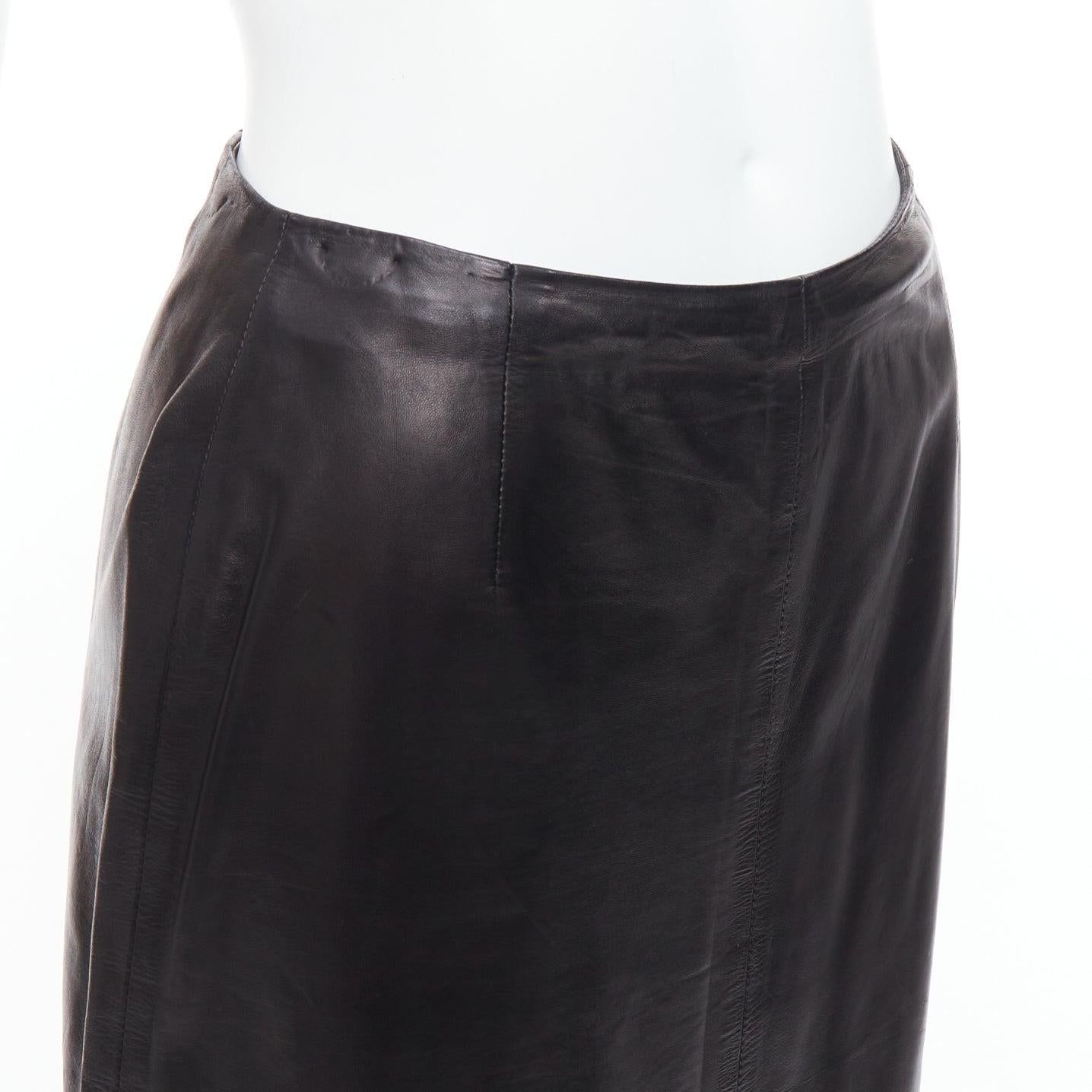 PRADA Vintage black leather darted knee minimal pencil skirt IT40 S 1