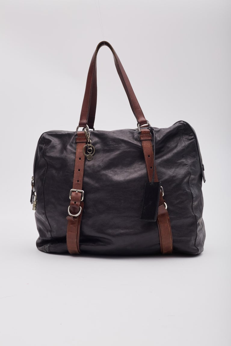Prada Vintage Black Leather Glacé Buckle Weekend Bag at 1stDibs