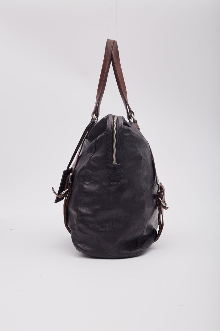 Prada Vintage Black Leather Glacé Buckle Weekend Bag at 1stDibs
