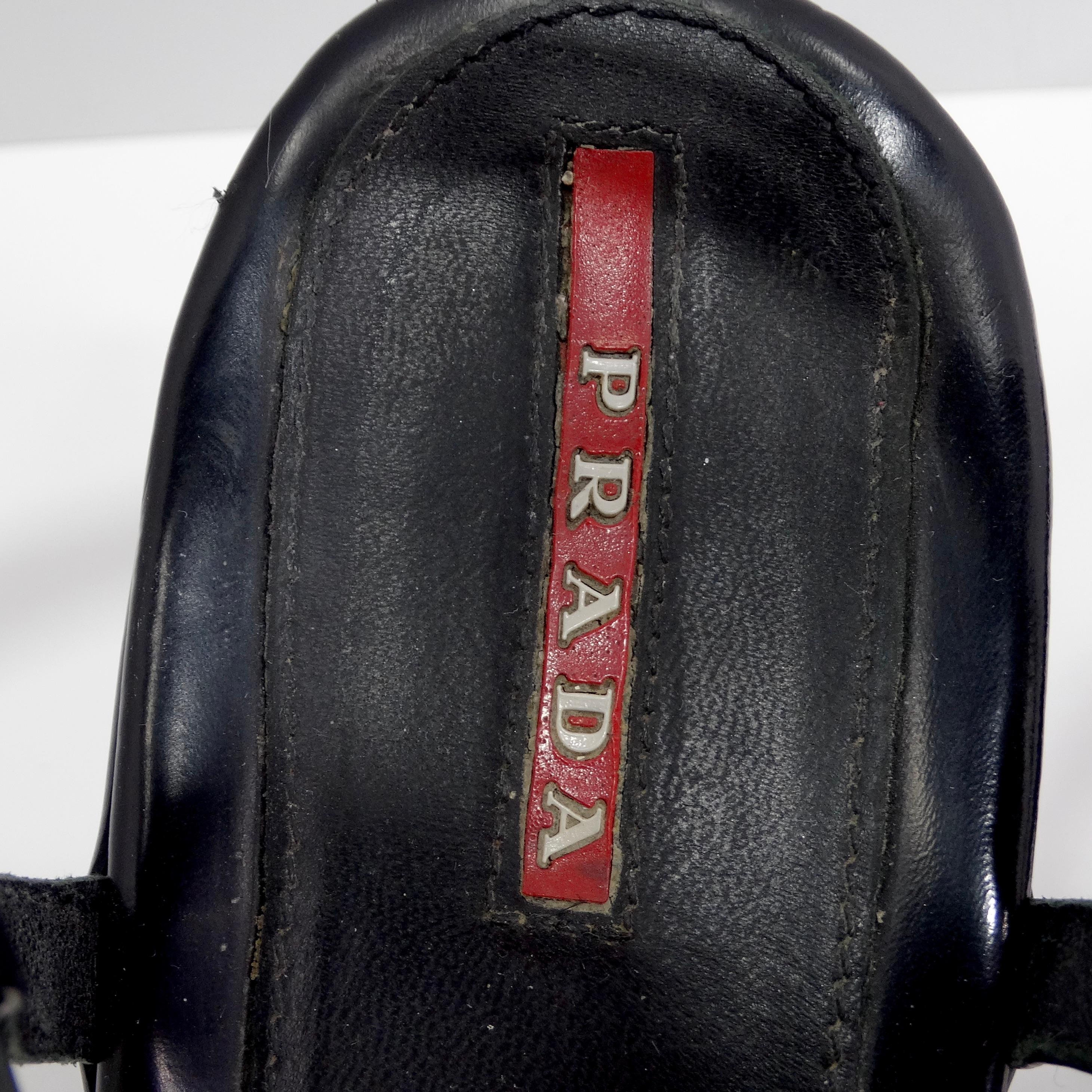 Women's or Men's Prada Vintage Black Leather Strappy Buckle Kitten Heels