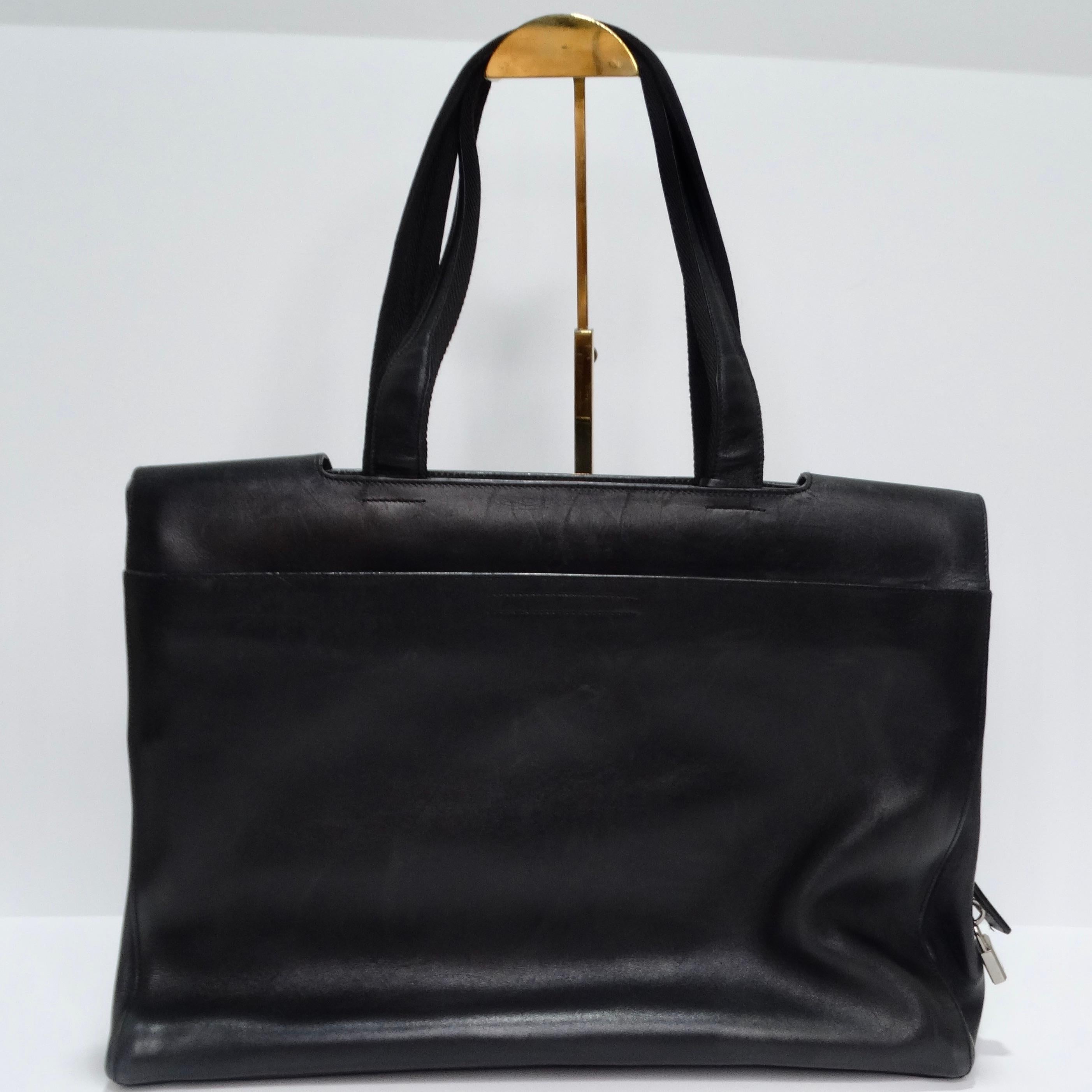 Women's or Men's Prada Vintage Black Leather Tote Bag