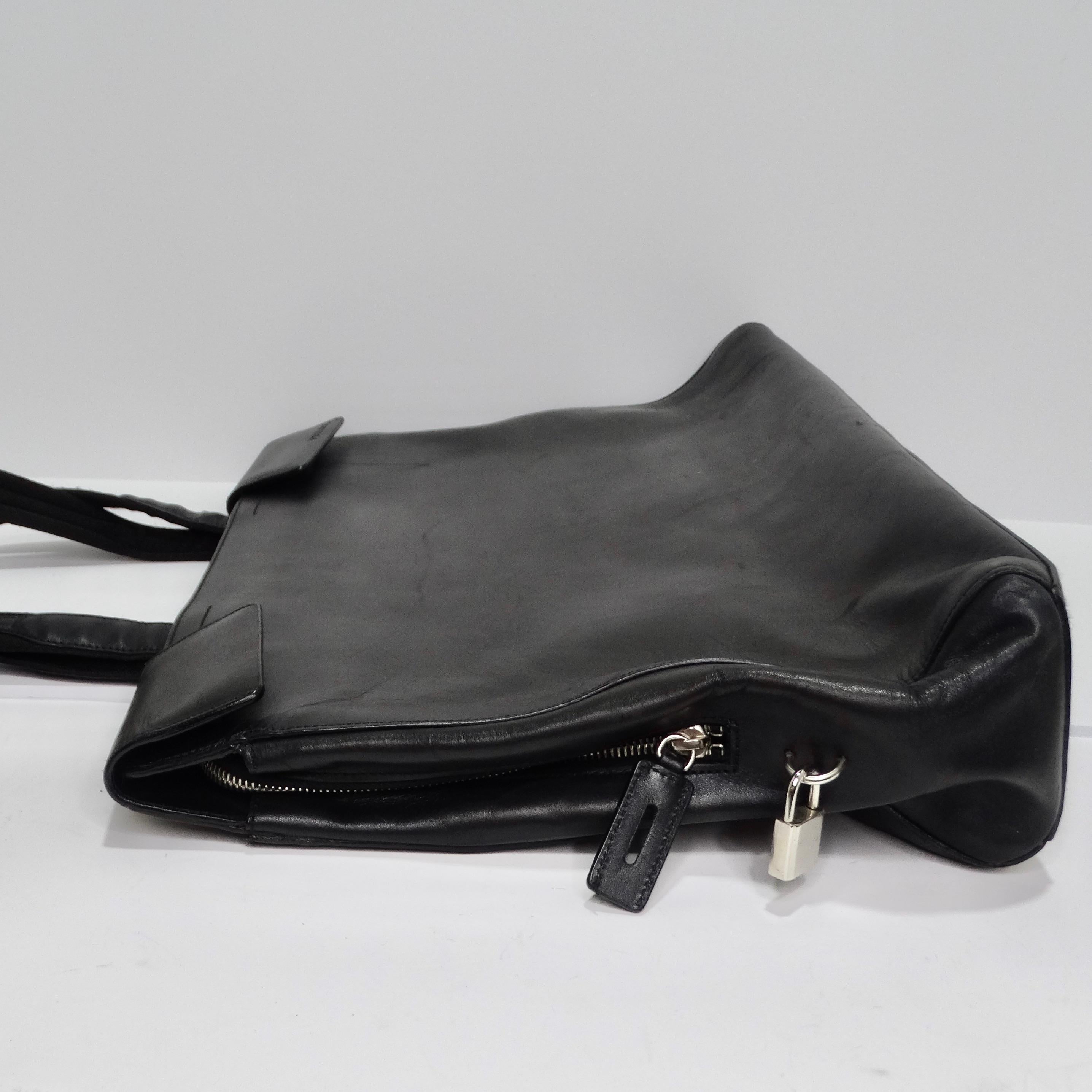 Prada Vintage Black Leather Tote Bag 1