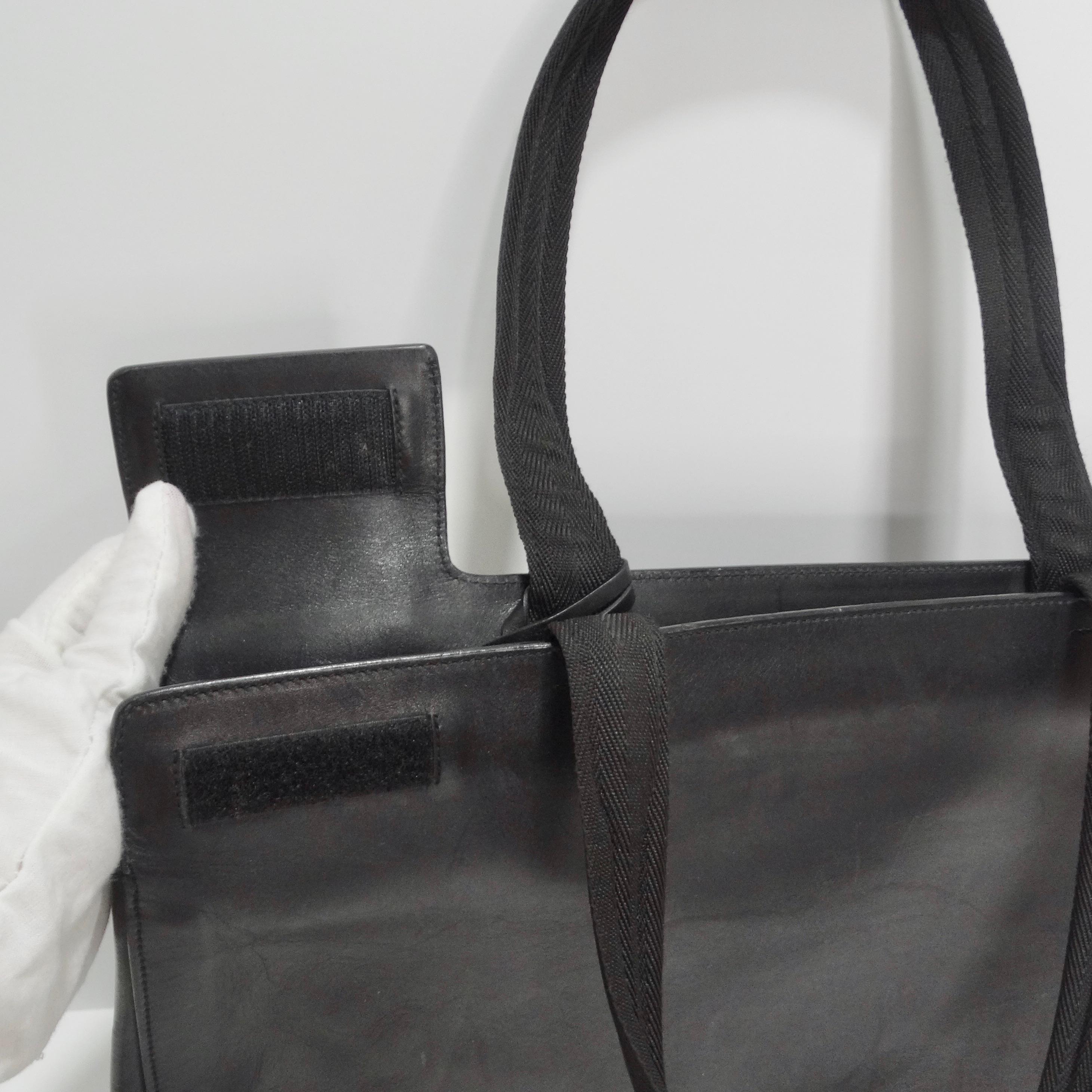 Prada Vintage Black Leather Tote Bag 5