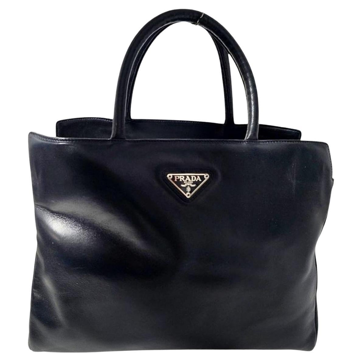 Prada Vintage Black Nappa Leather Sport Tote B5176 For Sale