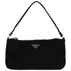Prada Vintage Black Nylon Baguette Pochette Bag
