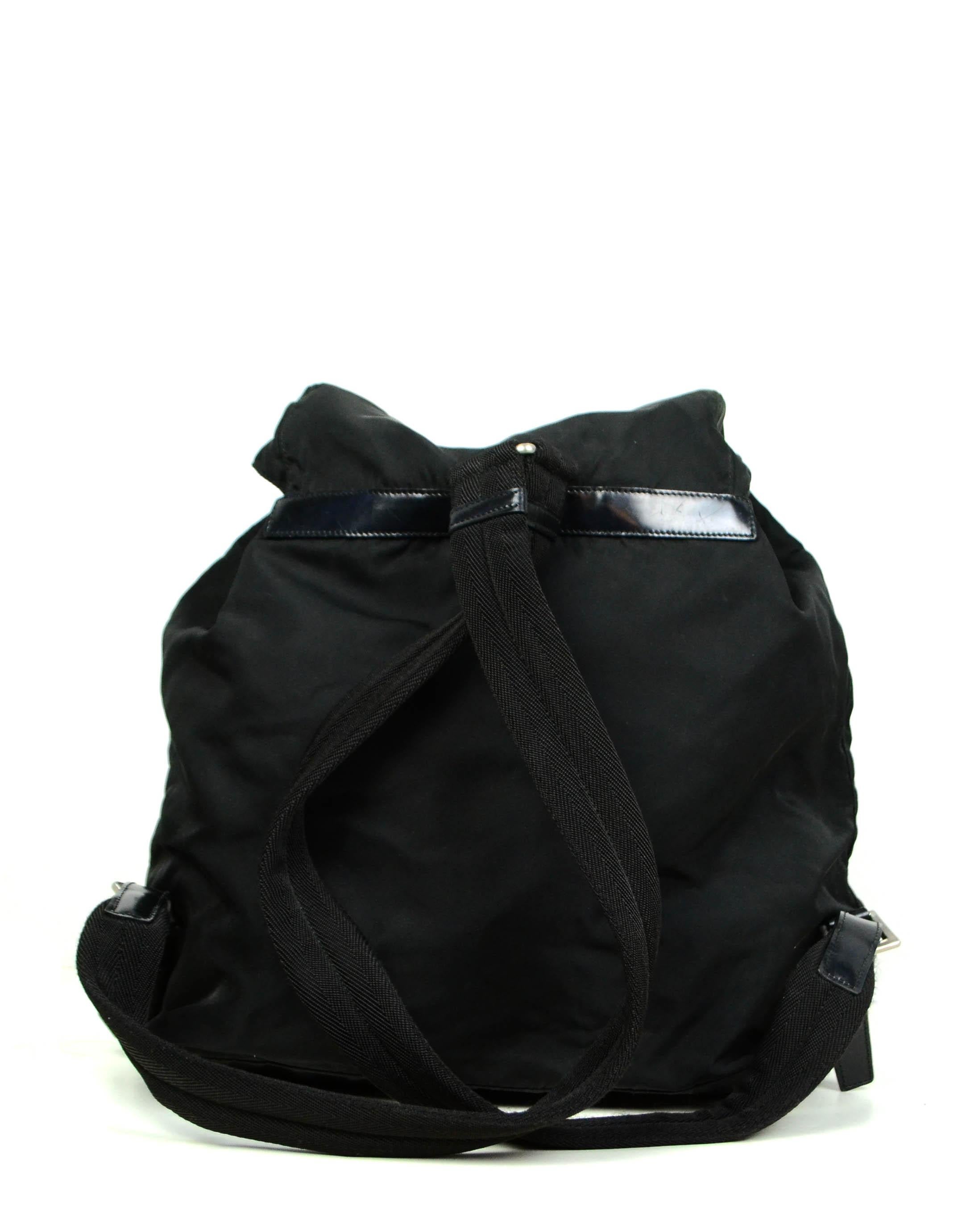 Prada Vintage Black Nylon Double Buckle Pocket Backpack Bag In Good Condition In New York, NY