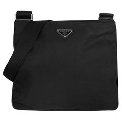 Prada Vintage Black Nylon Flat Messenger Bag