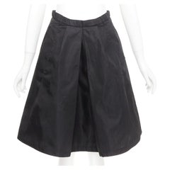 PRADA vintage black nylon high waist inverted box pleat a line midi skirt
