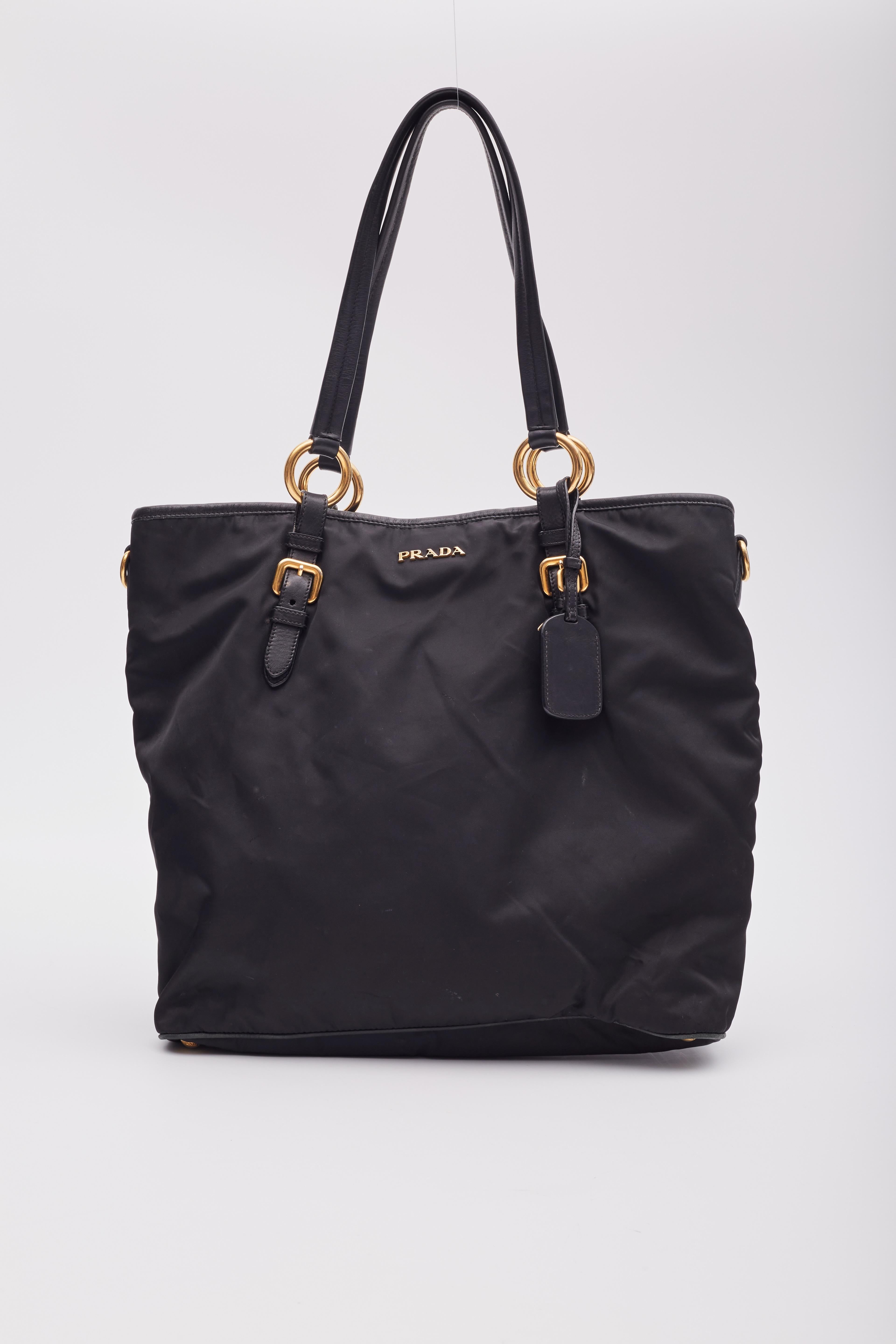 Women's or Men's Prada Vintage Black Nylon Large Shopper Tote Bag For Sale