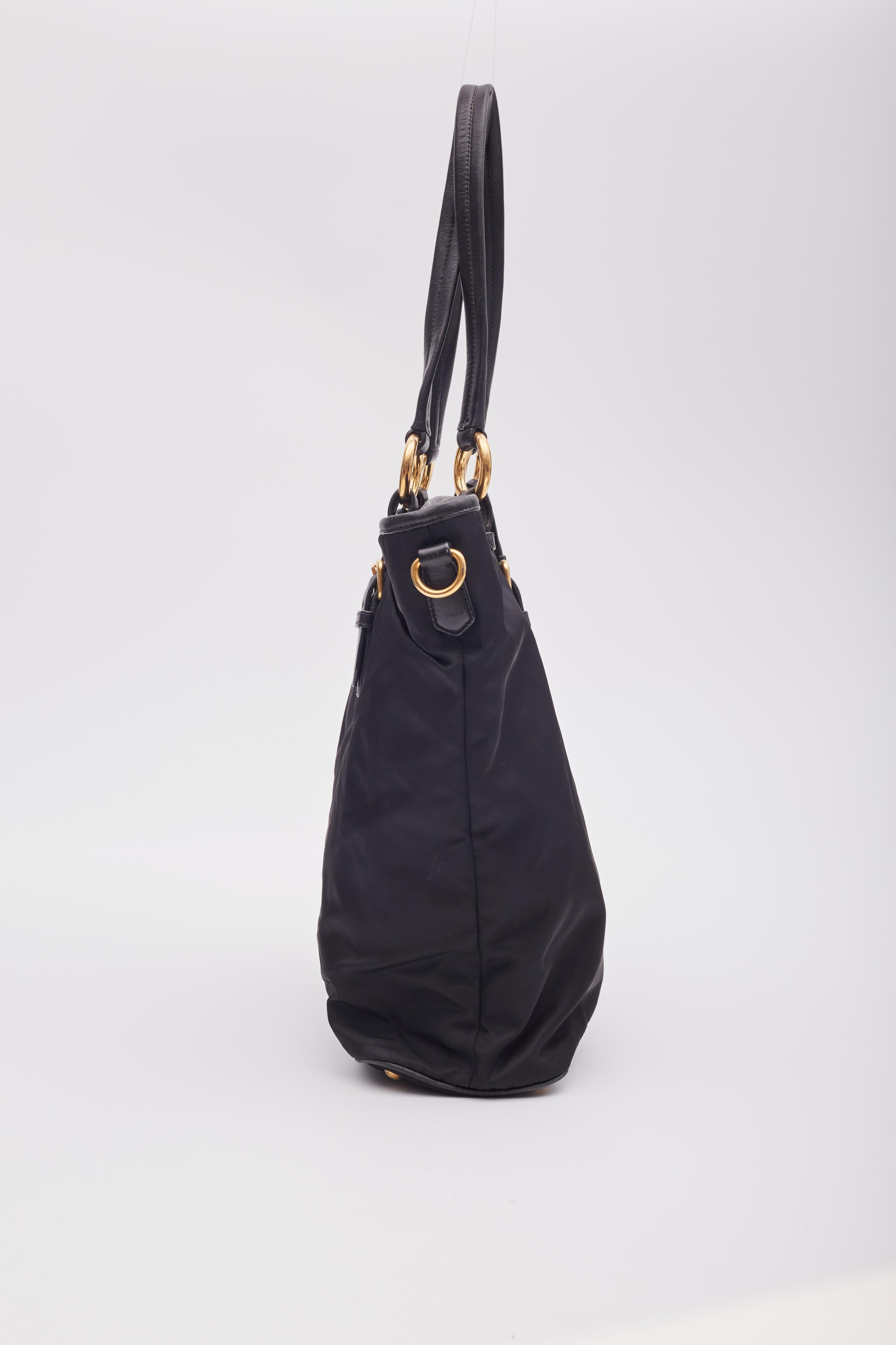 Prada Vintage Black Nylon Large Shopper Tote Bag For Sale 2