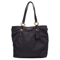 Prada Vintage Schwarze große Shopper Tote Bag aus Nylon