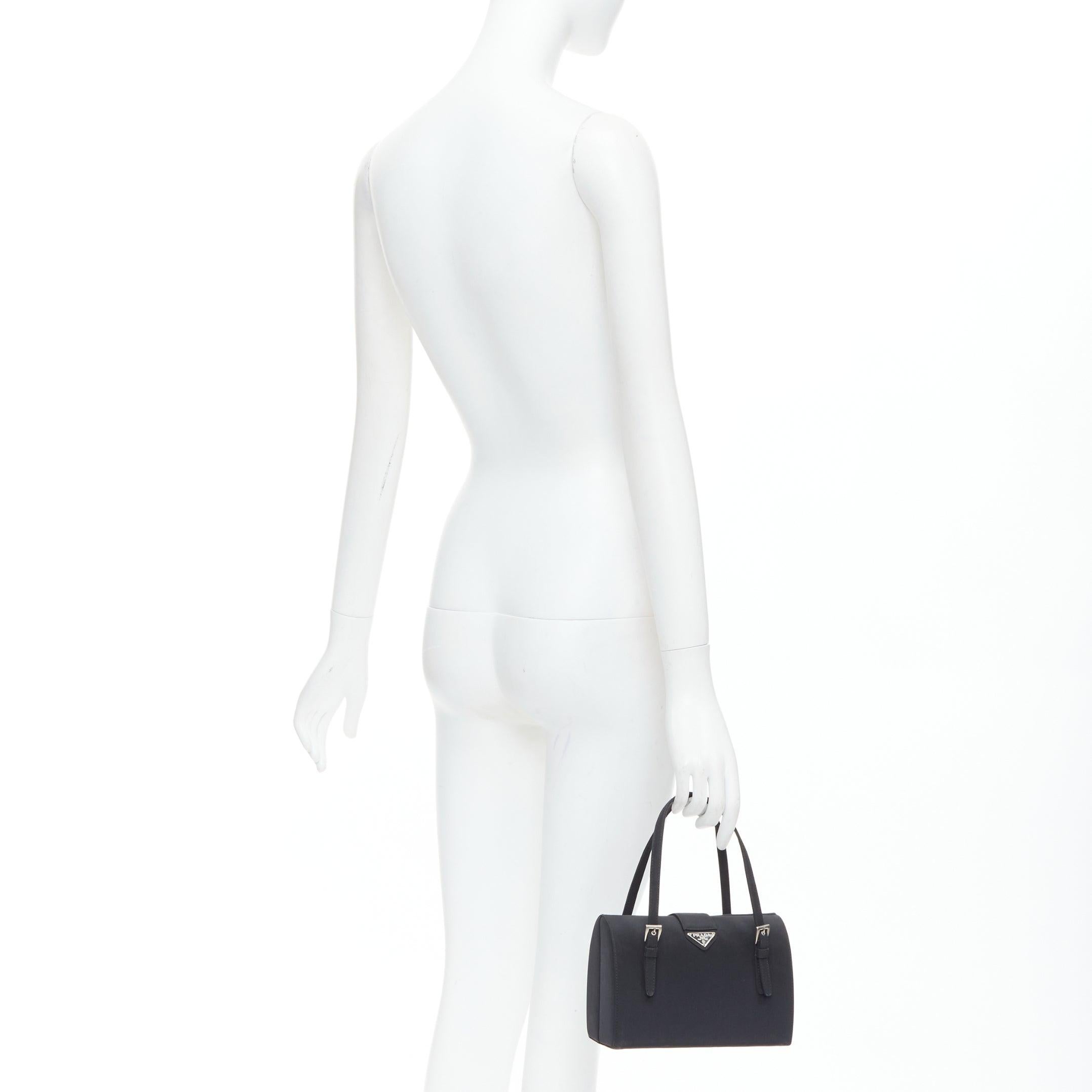 Black PRADA Vintage black nylon structured silver triangle logo boston box bag