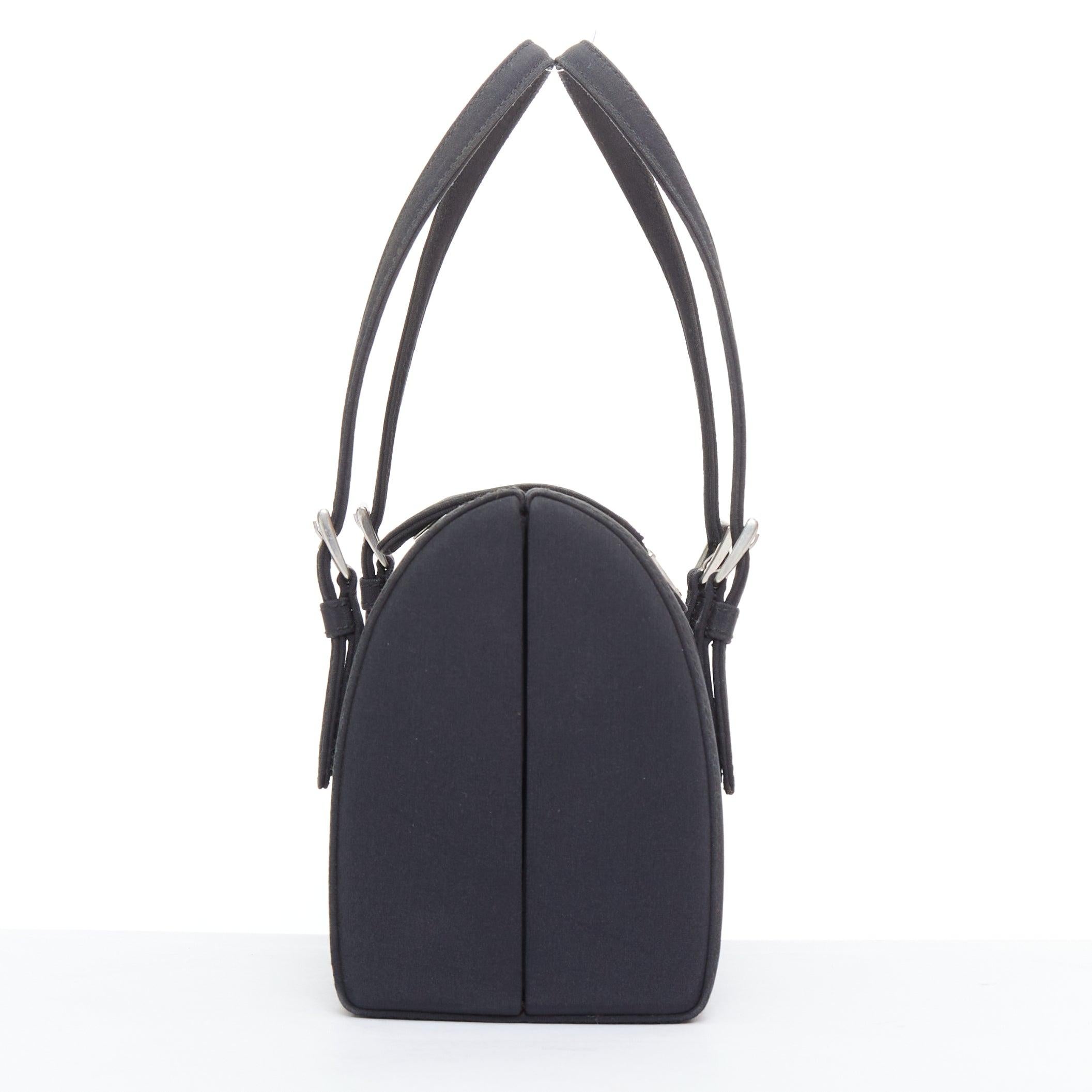 PRADA Vintage black nylon structured silver triangle logo boston box bag In Good Condition In Hong Kong, NT