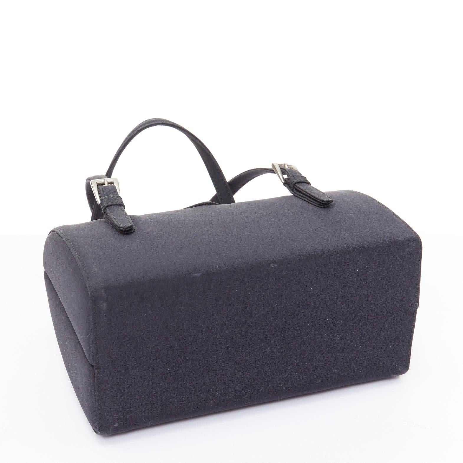PRADA Vintage black nylon structured silver triangle logo boston box bag 1