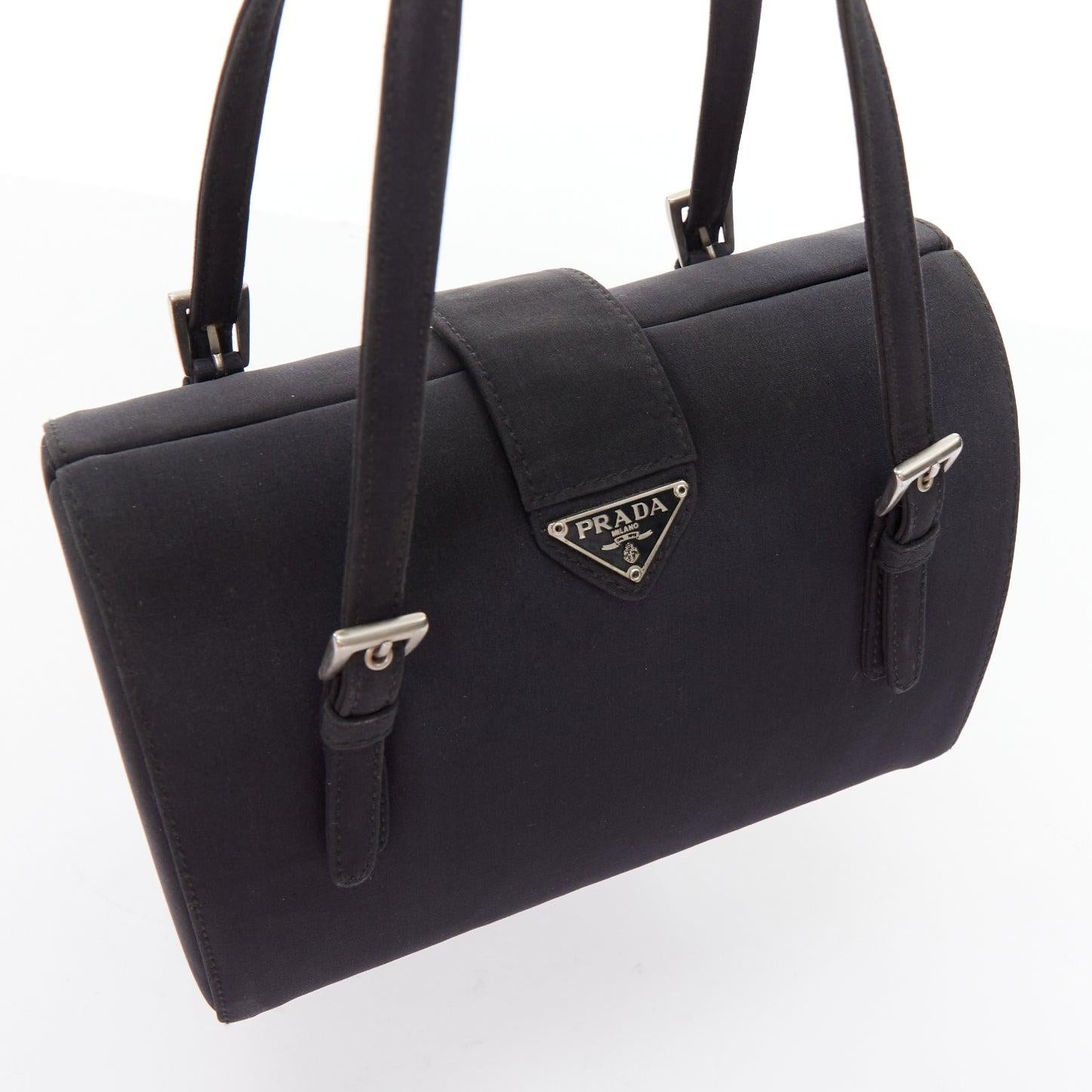 PRADA Vintage black nylon structured silver triangle logo boston box bag 2
