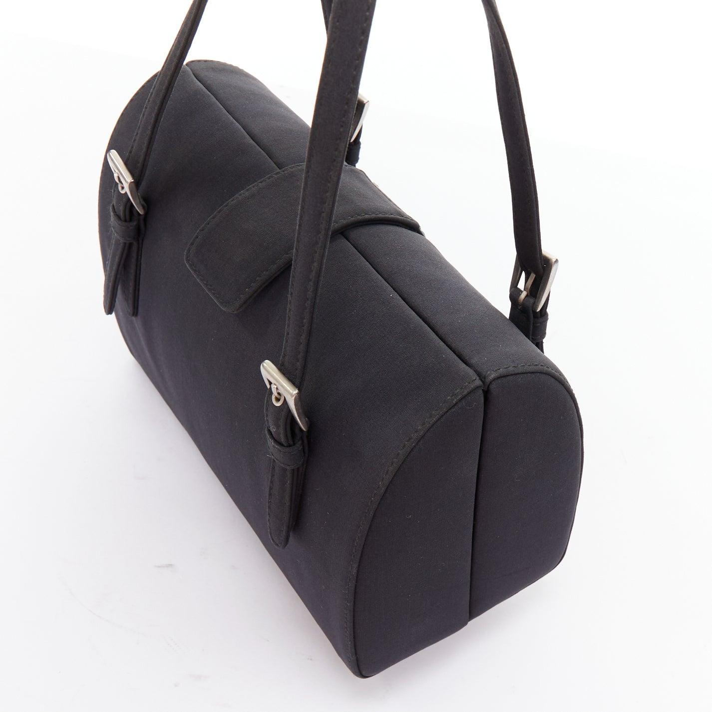 PRADA Vintage black nylon structured silver triangle logo boston box bag 3