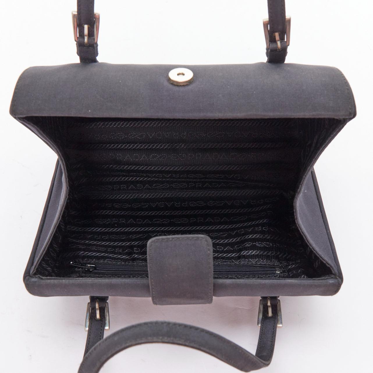 PRADA Vintage black nylon structured silver triangle logo boston box bag 4