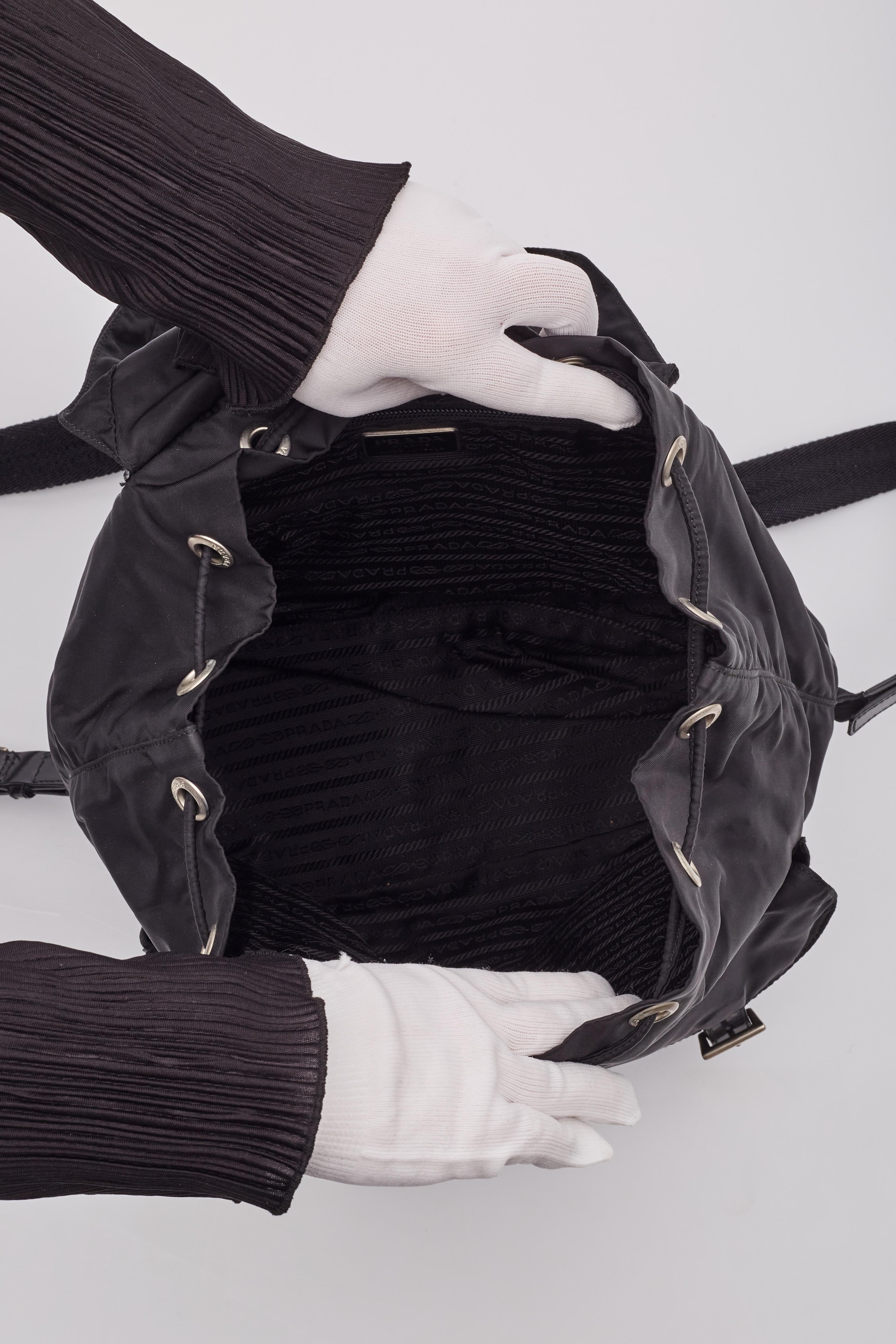 Prada Vintage Black Nylon Tessuto Two Pocket Backpack For Sale 6