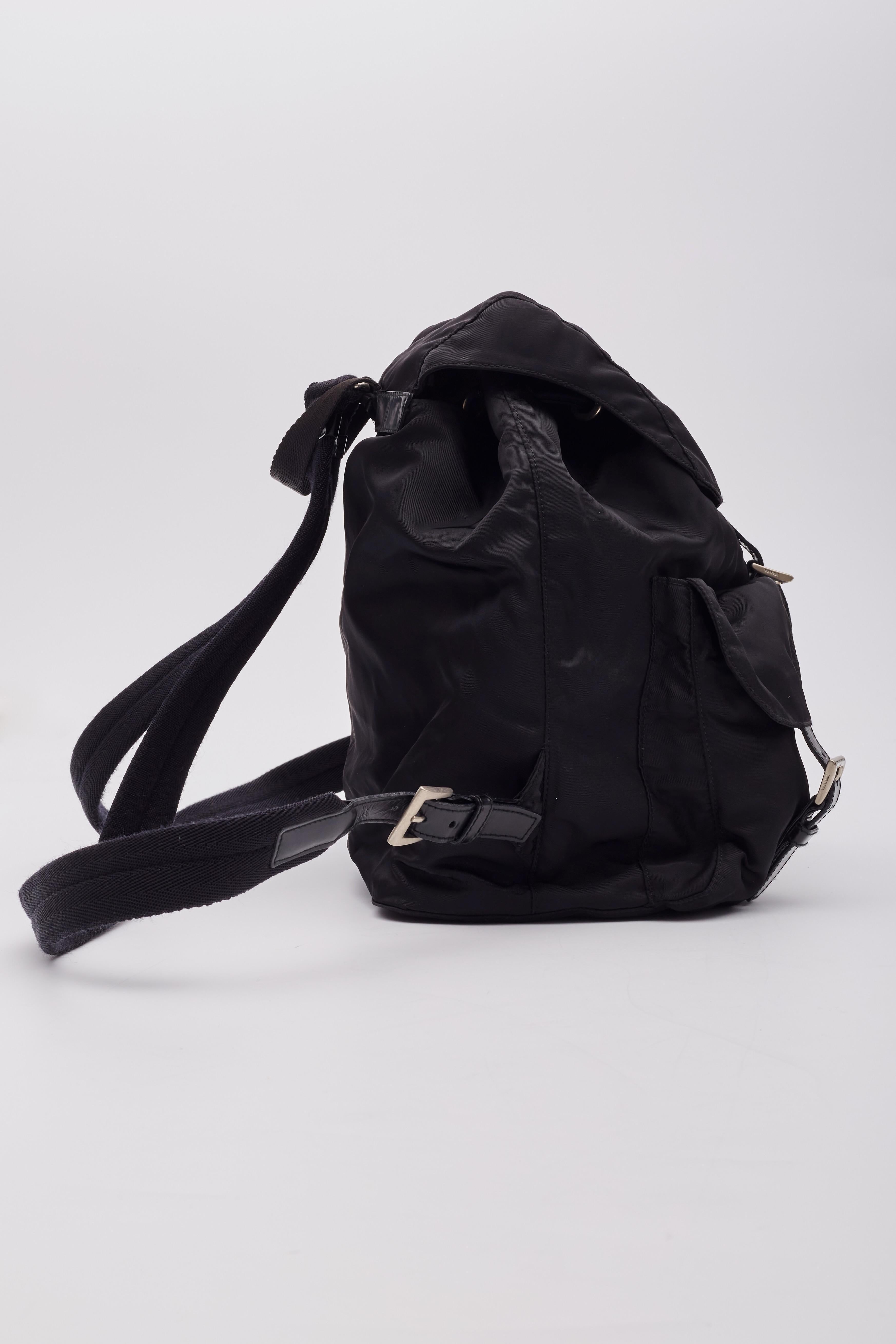Prada Vintage Black Nylon Tessuto Two Pocket Backpack For Sale 2
