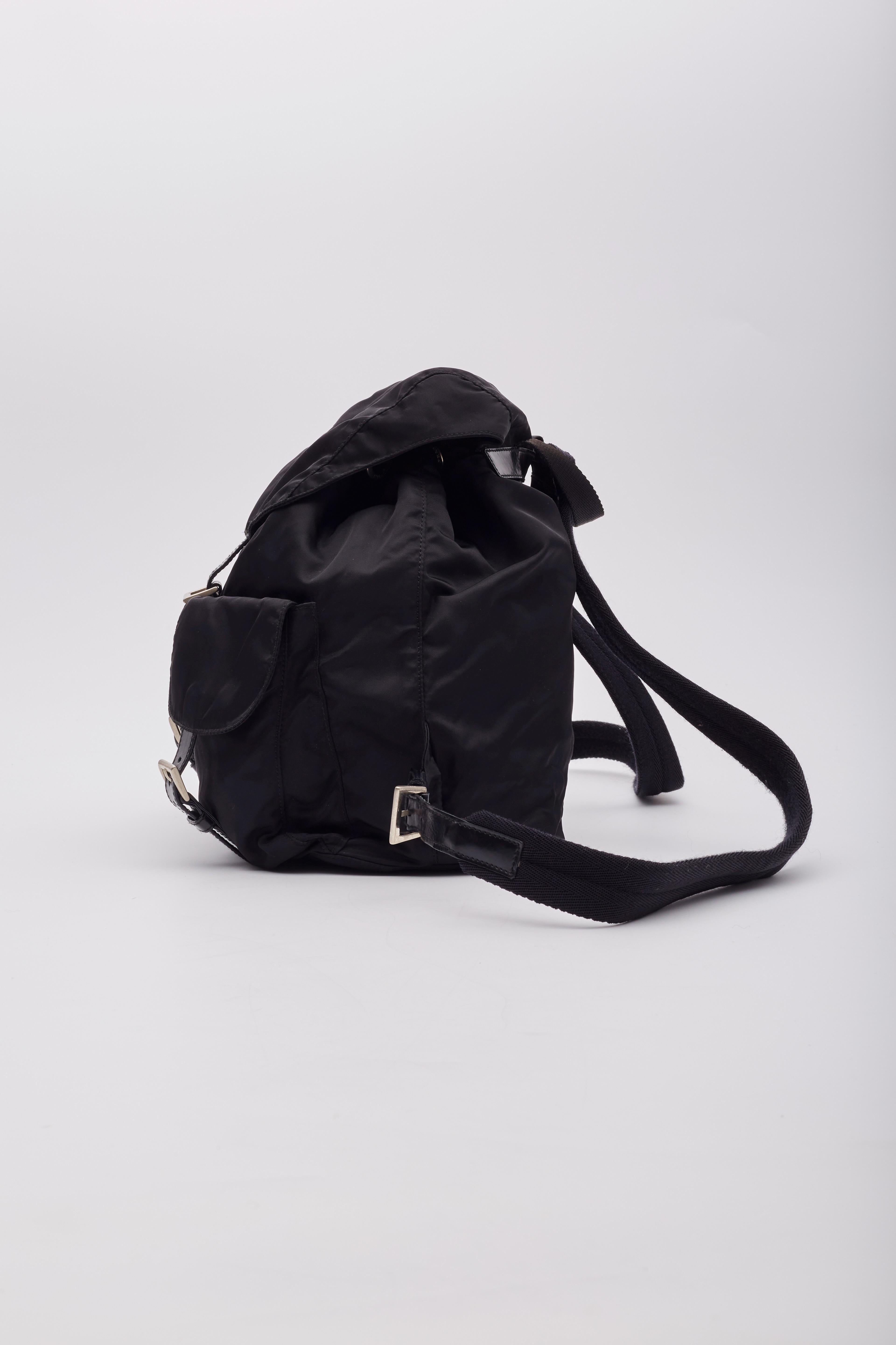Prada Vintage Black Nylon Tessuto Two Pocket Backpack For Sale 3