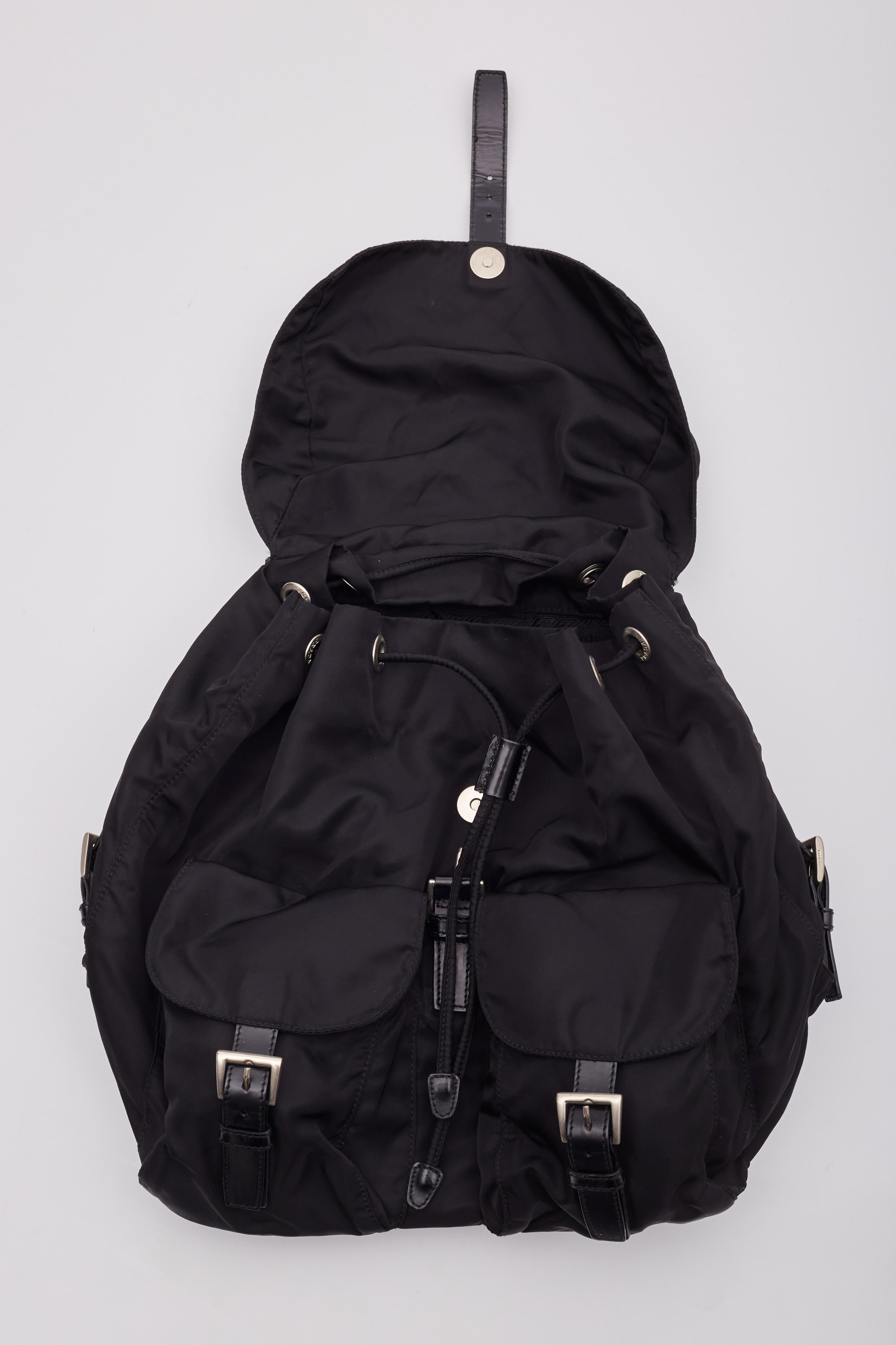 Prada Vintage Black Nylon Tessuto Two Pocket Backpack For Sale 5