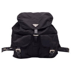 Prada Vintage Black Nylon Tessuto Two Pocket Backpack
