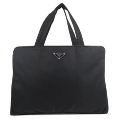 Prada Vintage Black Nylon Top Handle Laptop Satchel Bag (B8496)