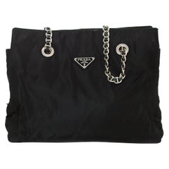 Prada Retro Black Nylon Tote Bag w/Leather Laced Chain